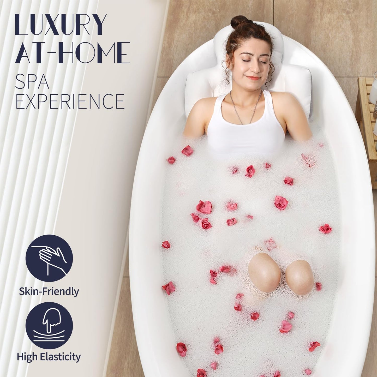Full Body Bath Pillow for Bathtub, Thick Bathtub Cushion, Luxury Tub Pillow for Bath for Headrest Neck and Back Support White 51" x 16" Beauty and Personal Care VOXOR