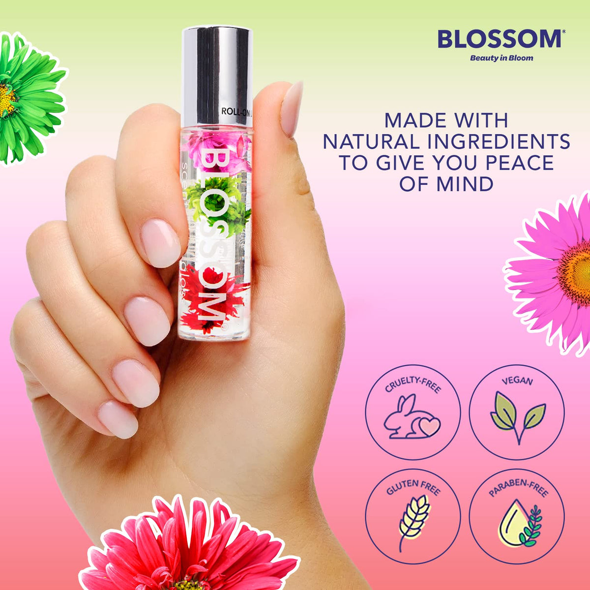 Blossom Roll on Lip Gloss, Scented Clear High Shine Moisturizing Lip Oil, Non Sticky, Infused with Real Flowers, Made in USA, 0.2oz, Watermelon Beauty & Personal Care Blossom