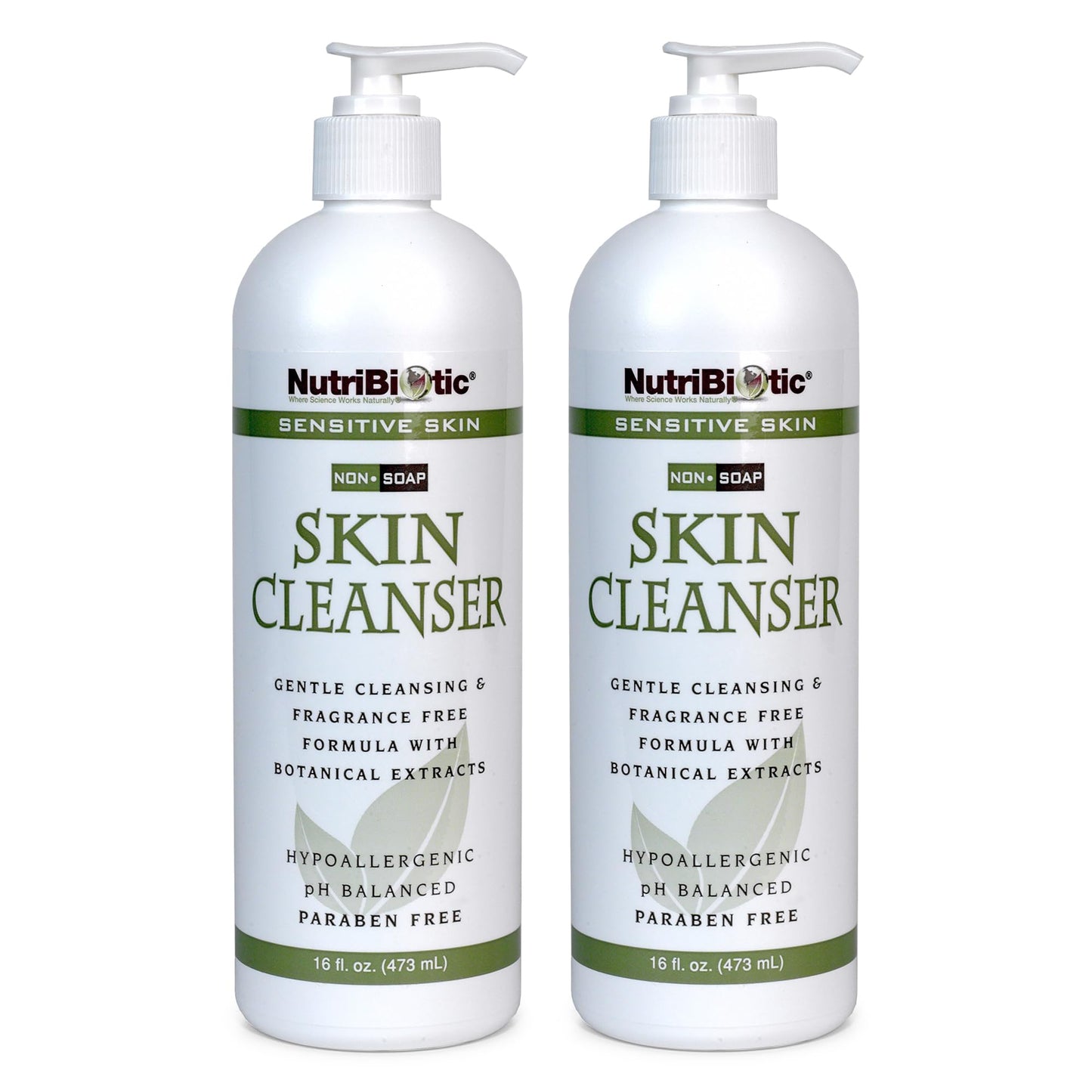 NutriBiotic - Sensitive Skin Non-Soap Skin Cleanser, 16 Oz Twin Pack with GSE (Citricidal) | pH Balanced, Hypoallergenic & Biodegradable | Free Beauty & Personal Care NutriBiotic