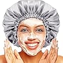 Shower cap for women,Luxury Silk Lined Shower Cap, Machine Washable, Adjustable Size & Reusable,Large Satin Shower Cap for all hair-gray Beauty & Personal Care Amamba