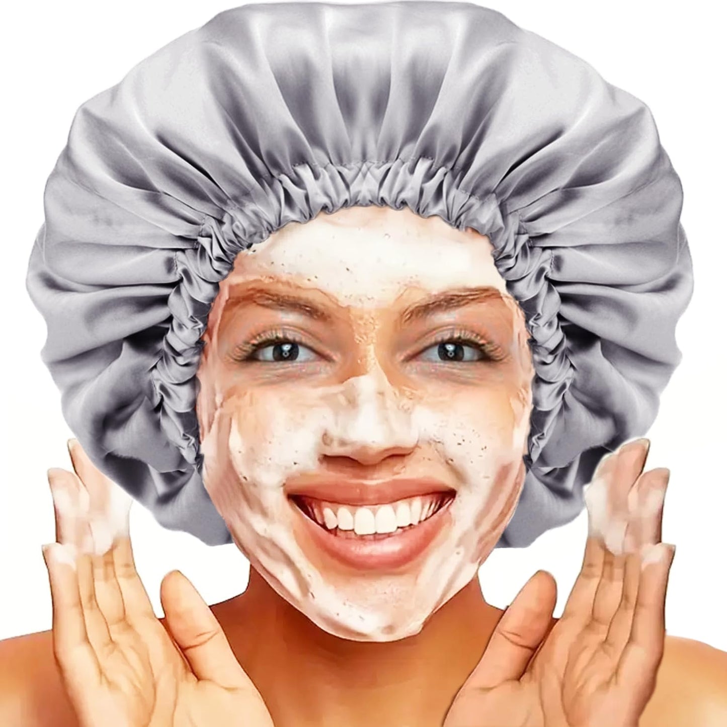 Shower cap for women,Luxury Silk Lined Shower Cap, Machine Washable, Adjustable Size & Reusable,Large Satin Shower Cap for all hair-gray Beauty & Personal Care Amamba
