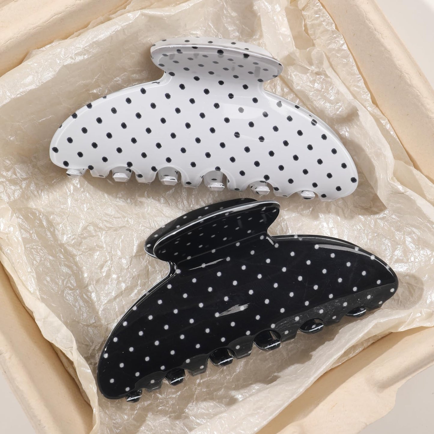 2 Acetate Hair Claw Clip for Women, 3.8-Inch Black and White Polka Dot Big Hair Clips Strong Hold No Slip Claw Clips for Thick or Thin Hair Beauty and Personal Care Ivyu