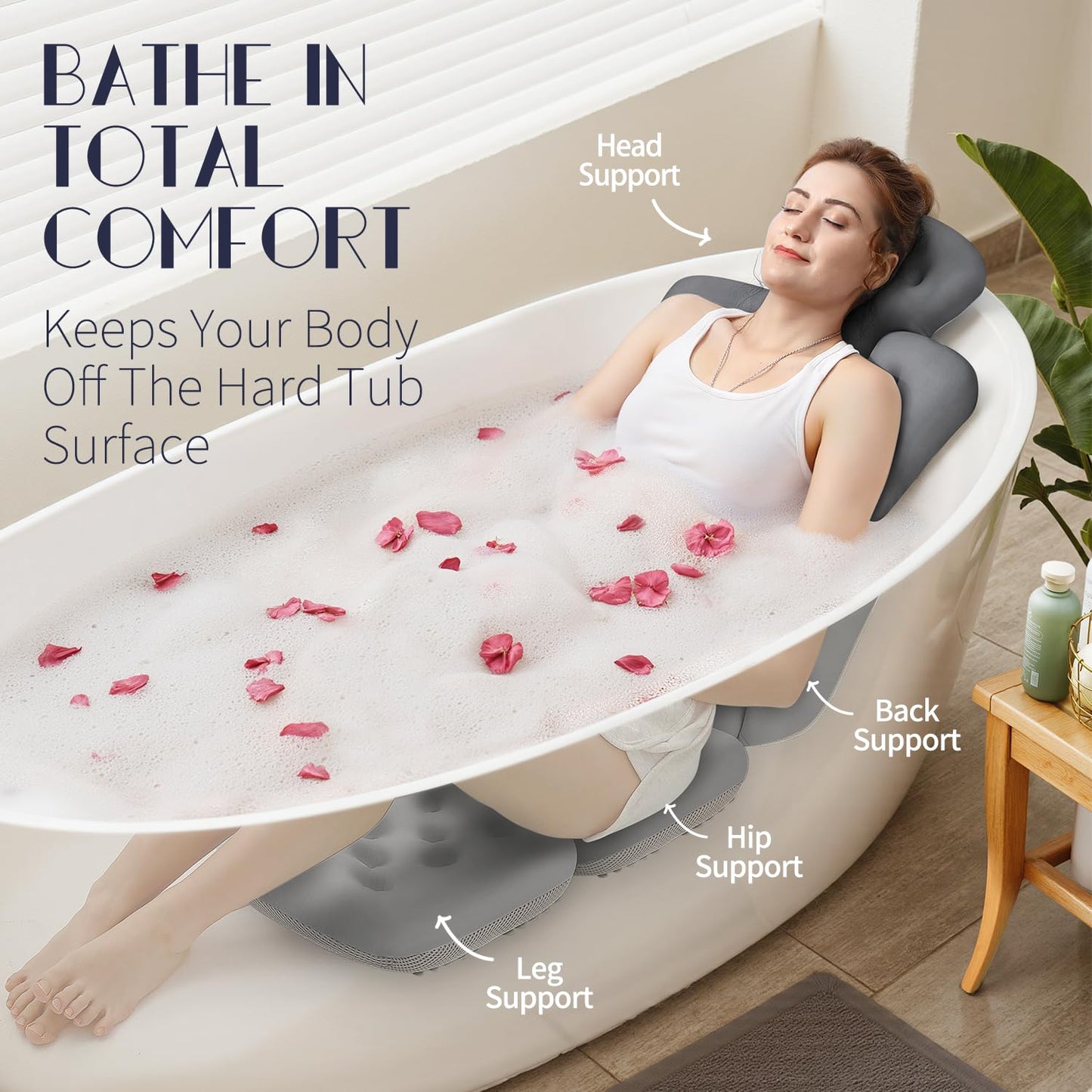 Full Body Bath Pillow for Bathtub, Thick Bathtub Cushion, Luxury Tub Pillow for Bath for Headrest Neck and Back Support Gray 51" x 16" Beauty and Personal Care VOXOR