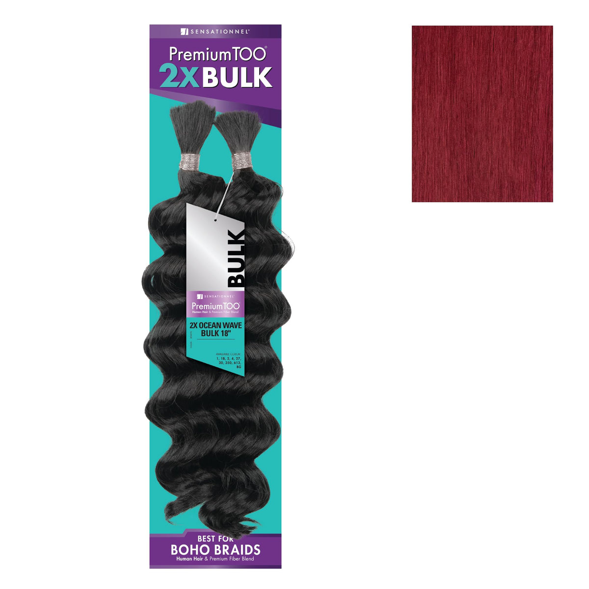 Sensationnel PremiumToo Bulk Weaving-2X Ocean Wave,1pk 18in, BG BURGANDY