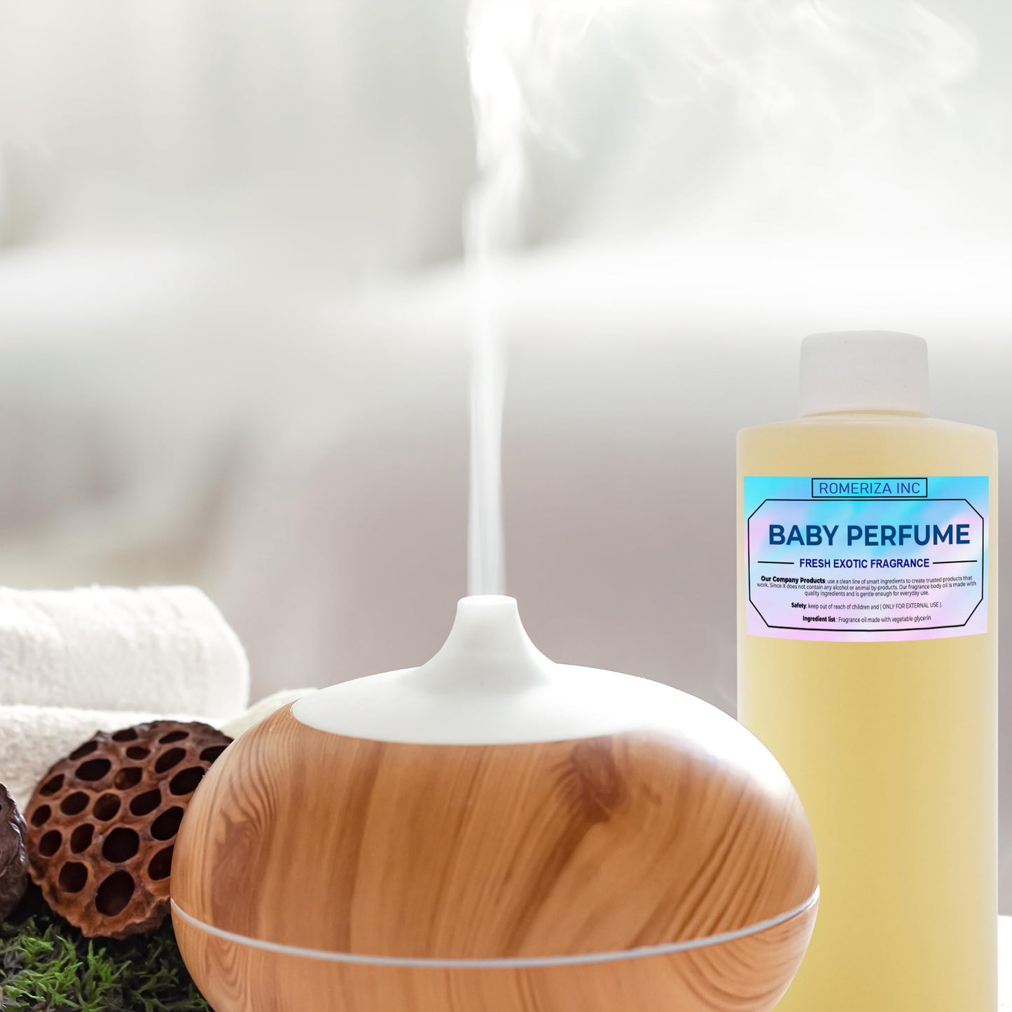 ROMERIZA INC. 4 Fl Oz Baby Perfume Fragrance Body Oil - Luxury Unisex Baby Oil Perfume with Long Lasting Baby Powder Scent, Uncut Perfume Oil, Scented Beauty & Personal Care ROMERIZA INC.