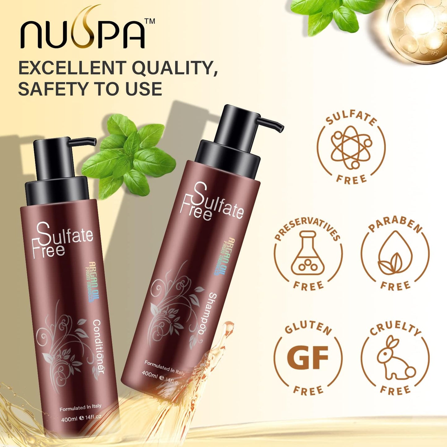Natural Organic Sulfate Free Moroccan Argan Oil Shampoo and Conditioner Set - Color Safe Treatment, UV Protection, Intense Moisturizing For Dry Beauty & Personal Care NUSPA NUSPA