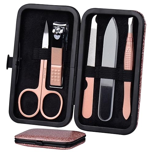 HANTEKAS Manicure Set Nail Clippers Kit 5 Pieces in 1 Stainless Steel Professional Grooming Nail Care Tools Including Nano Glass Nail Shiner Buffer Beauty & Personal Care HANTEKAS