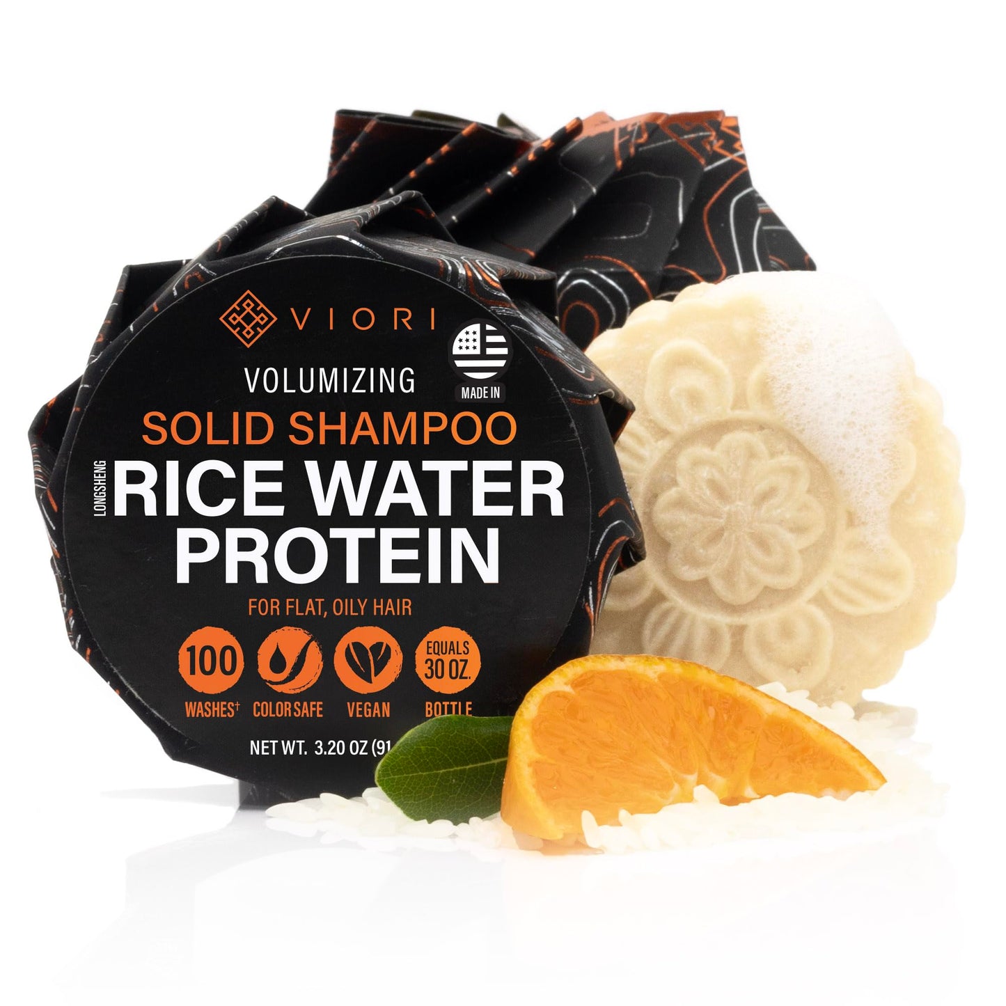 Viori Citrus Yao™ Clarifying Shampoo Bar with Rice Water & Rice Protein | Sulfate-Free Solid Shampoo for Oily Hair, Hair Growth & Volume | Vegan Beauty & Personal Care Viori