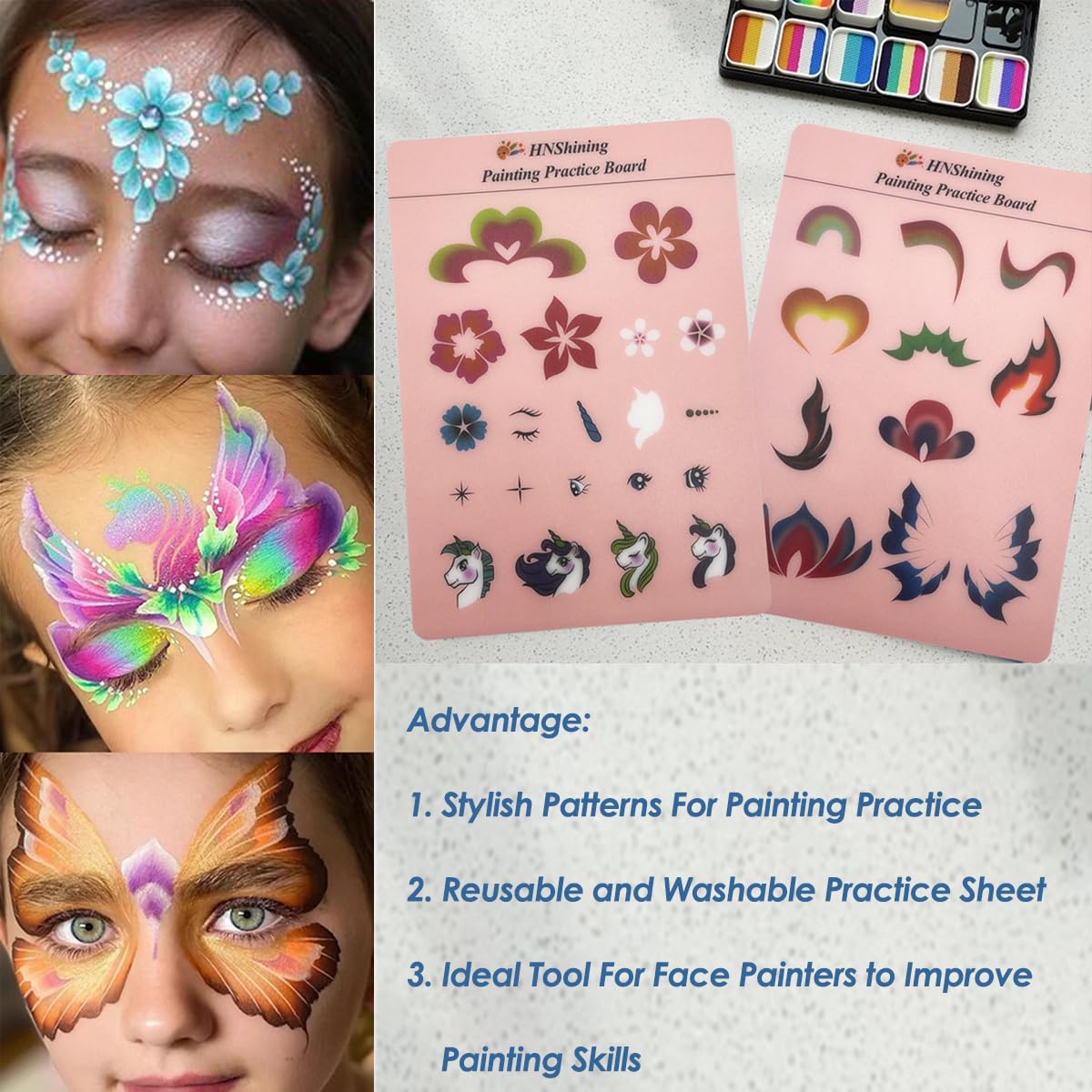 HNShining Face and Body Paint Practice Board With Various Patterns - Reusable Exercise Template and Skill Sheet Beauty & Personal Care HNShining