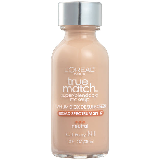 L'Oreal Paris Makeup True Match Super-Blendable Liquid Foundation, Soft Ivory N1, 1 Fl Oz,1 Count