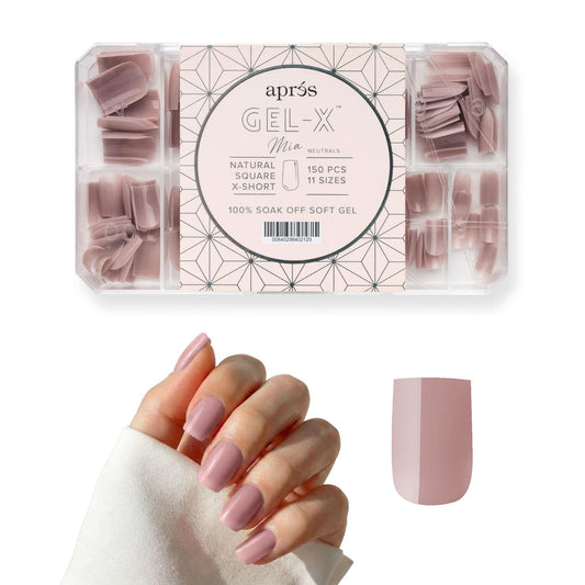 Apres Neutrals Gel-X Mia Box Of Press On Nails, 11 Sizes 00-9, Soft Gel Nail Tip Box (150pcs) (Natural Square Extra Short, 150pcs)