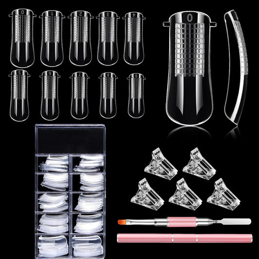 EBANKU 100 PCS Clear Nail Extension Form Tips Dual Nail Mold Full Cover UV Polygel Gel Tools Acrylic Nail System Forms Set with Black Dual-Ended Beauty & Personal Care EBANKU