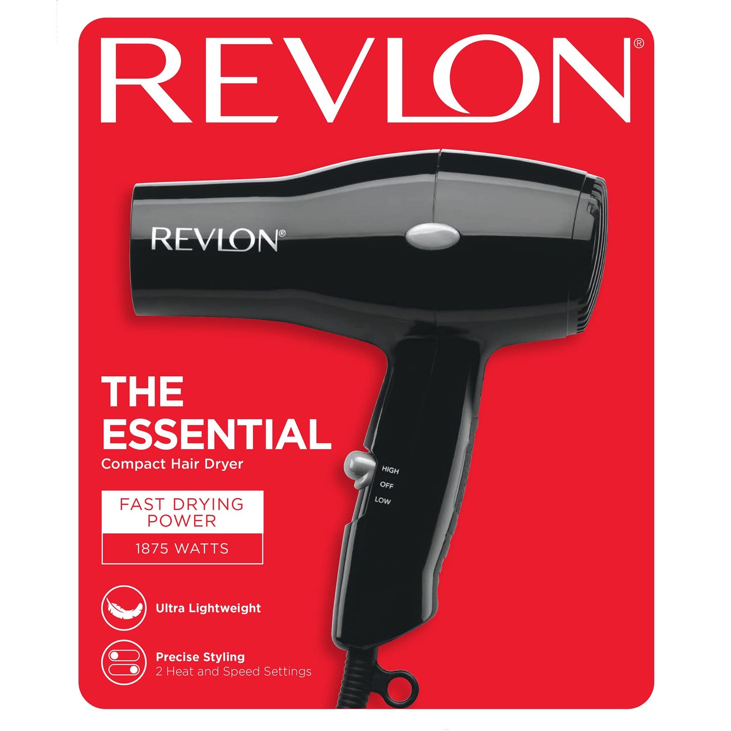 Revlon Compact Hair Dryer | 1875W Lightweight Design, Perfect for Travel, (Black) Beauty & Personal Care REVLON