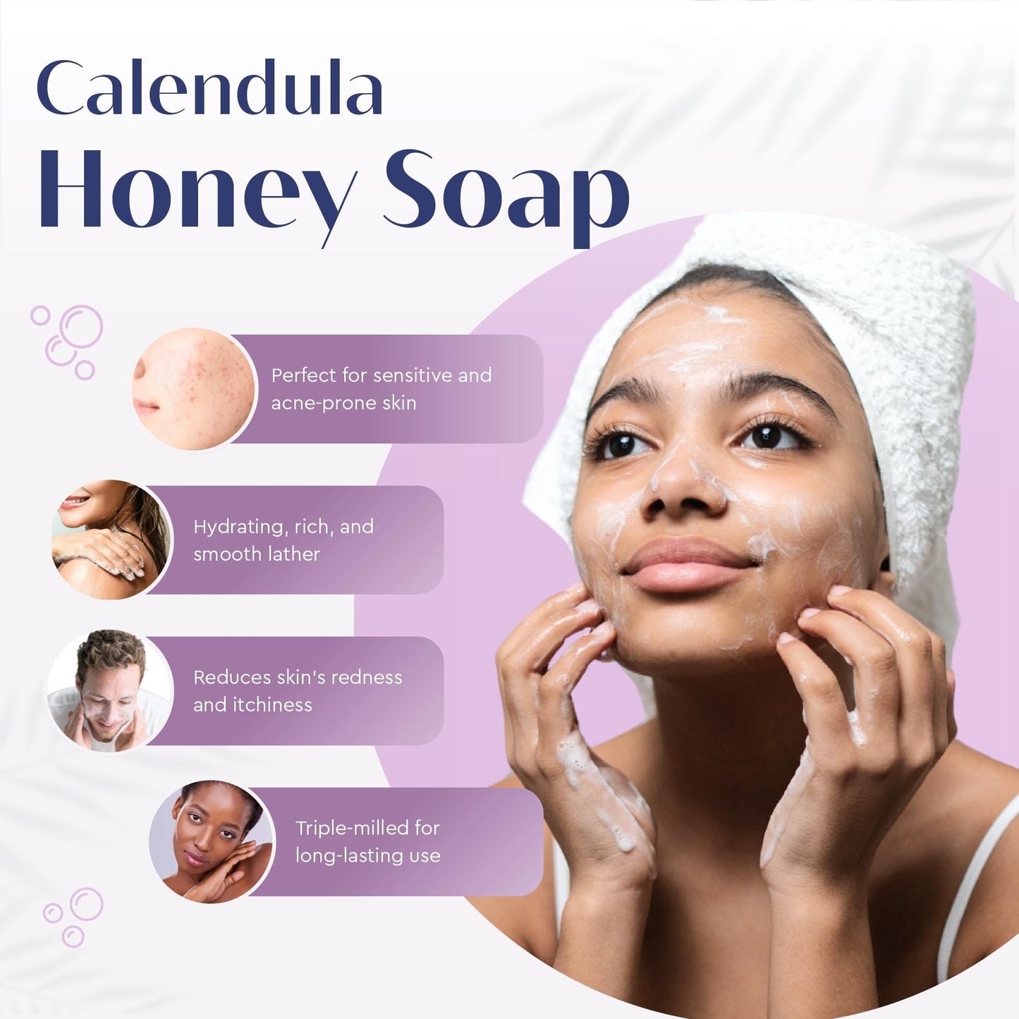 Baudelaire Calendula Honey Soap Set - Luxurious Vegetable-Based Bars with 2% Honey, Hydrating Lanolin & Soothing Comfrey, Geranium Scent - Spa Quality Beauty & Personal Care Baudelaire