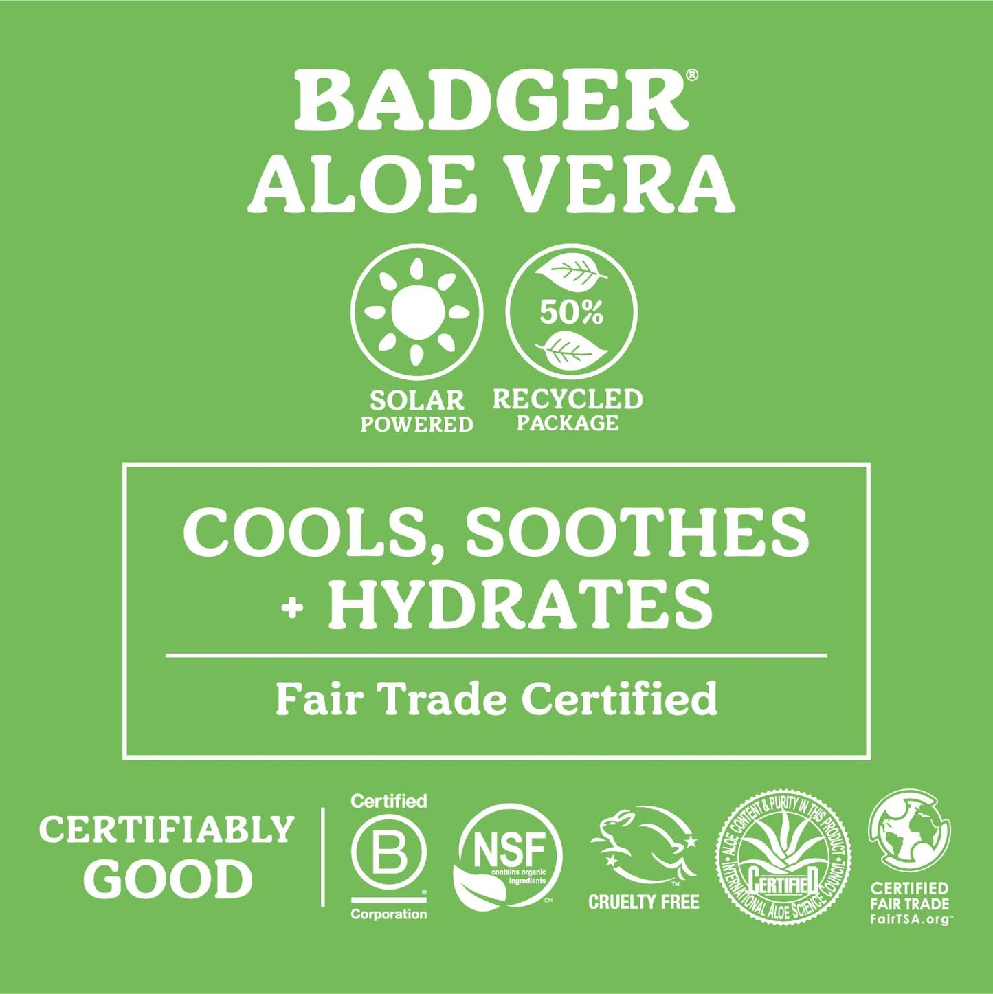 Badger Organic Aloe Vera Gel for Face & Body, 96% Pure Unscented Organic Aloe Gel for Cooling, Soothing, Non-Sticky Sunburn Relief, Vegan, Fair Trade Beauty & Personal Care Badger