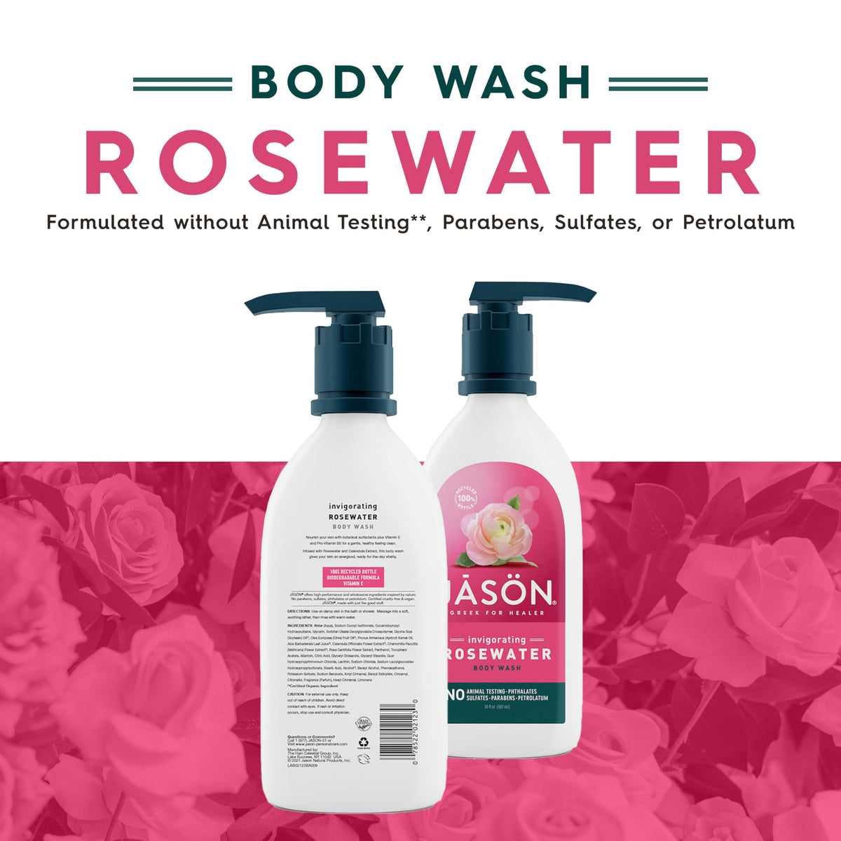 JASON Rosewater Invigorating Body Wash Women/Men, For a Gentle & Clean Feel, 30 Fluid Ounces Beauty & Personal Care JASON