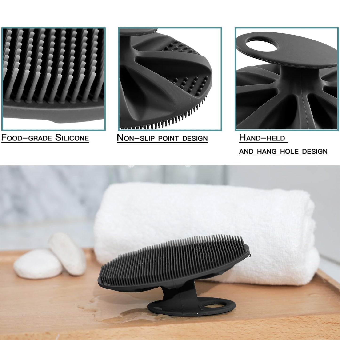 INNERNEED Soft Silicone Body Scrubber Handheld Shower Cleansing Brush, Gentle Exfoliating and Massage for All Kinds of Skin (Black) Beauty & Personal Care INNERNEED