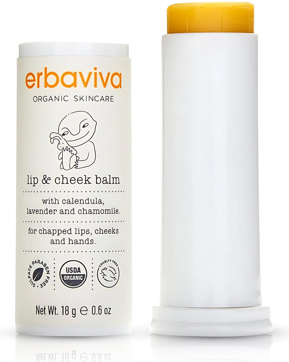 Erbaviva Organic Lip & Cheek Balm - Moisturizing Stick for Baby & Adults | USDA Organic, Shea Butter & Calendula for Dry, Chapped Skin | Lip, Cheek Beauty & Personal Care erbaviva