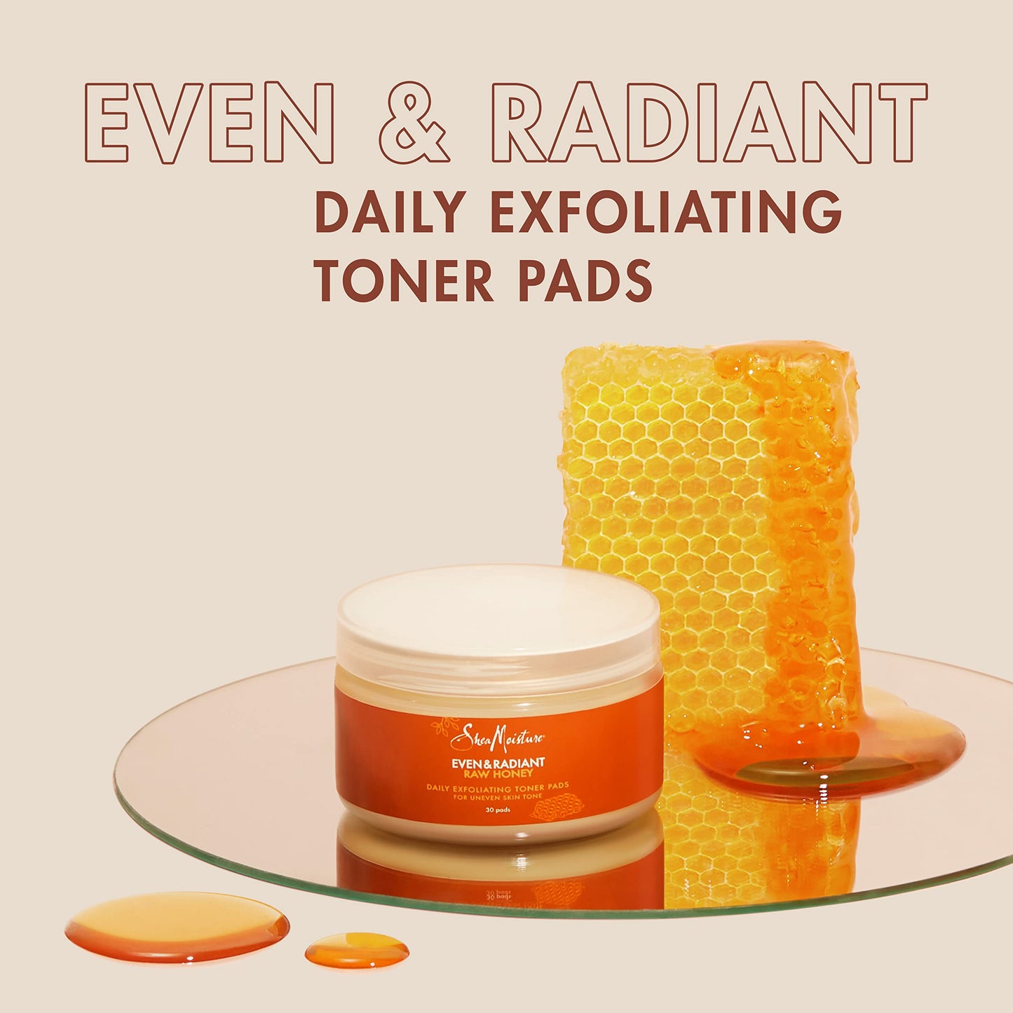 SheaMoisture Even and Radiant Face Pads For Uneven Skin Tone and Dark Spots Daily Exfoliating Toner Pads With Raw Honey 30 Count Beauty & Personal Care Shea Moisture