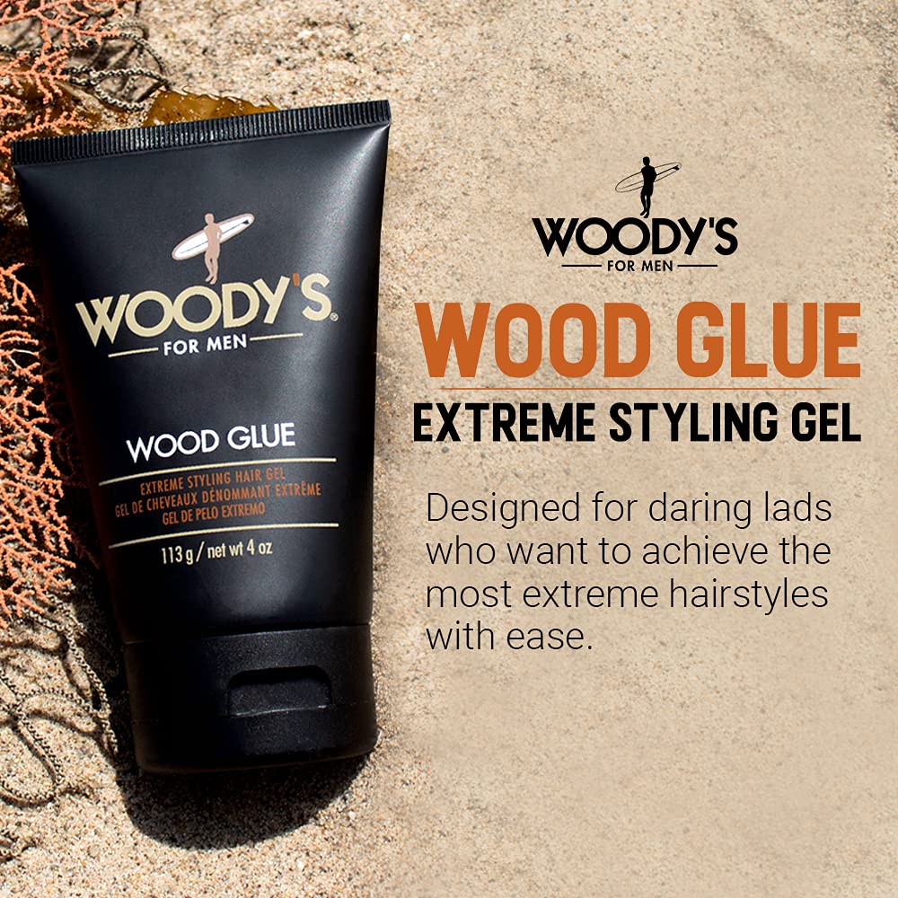 Woody's Wood Glue Extreme Hold Hair Gel for Men - Mens Hair Gel Strong Hold, Non-Flaking, High Shine Styling for All Hairstyles, 4 oz Beauty & Personal Care Woody's
