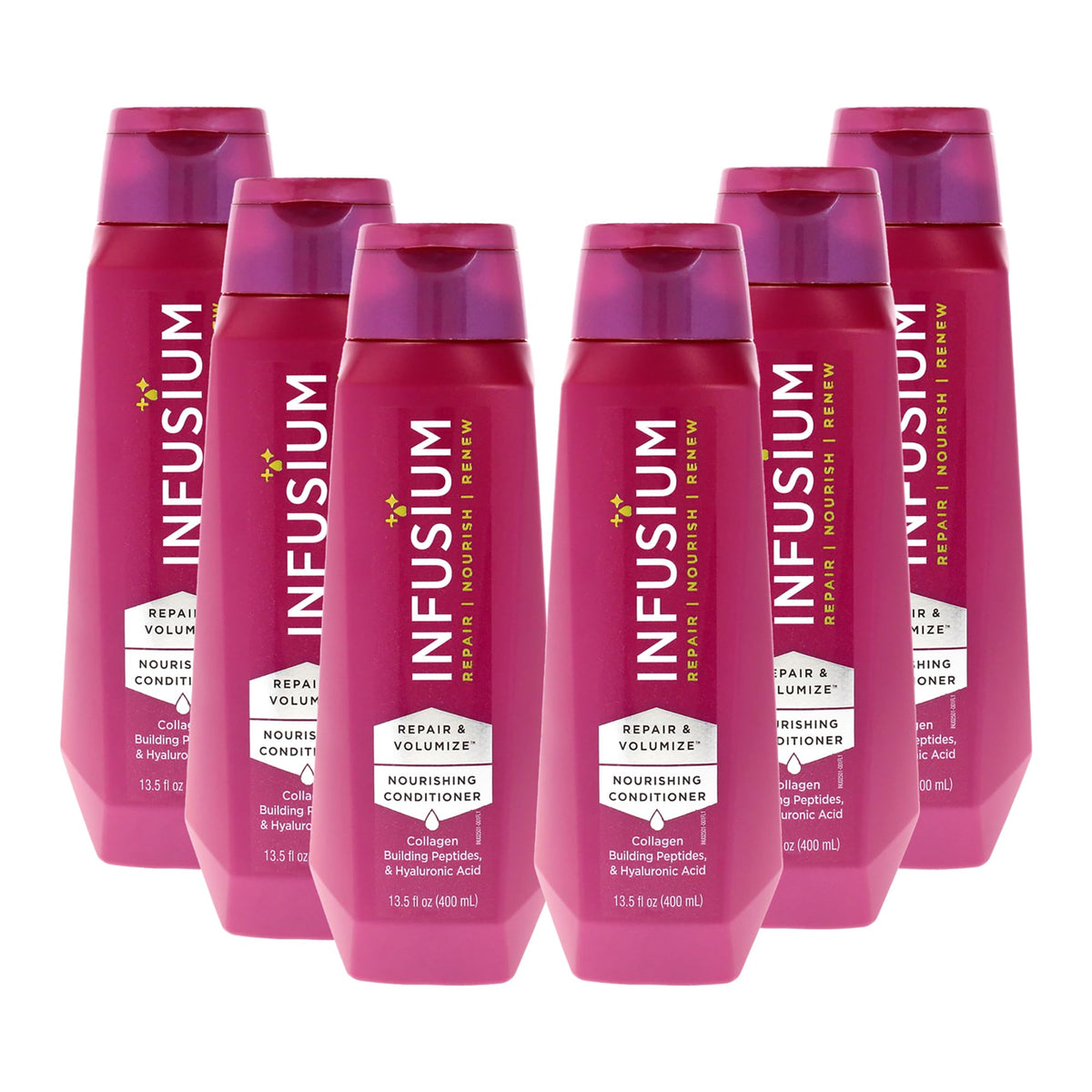 Infusium Repair and Volumize Conditioner - Hair Conditioner with Collagen and Hyaluronic Acid - Plumps Hair, Reduces Brittleness and Frizz - 6 pc