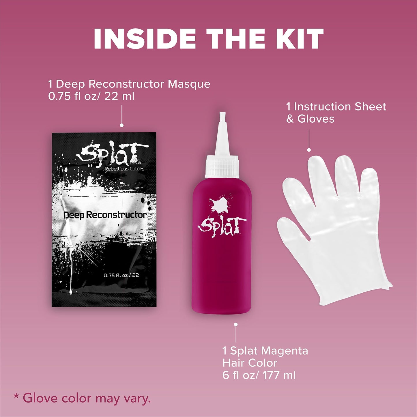 Splat Midnight Magenta Semi Permanent Hair Dye Kit, 1 Application, Includes Deep Reconstructor Conditioner, Lasts 30 Washes, No Bleach Required, Vegan Beauty & Personal Care Splat