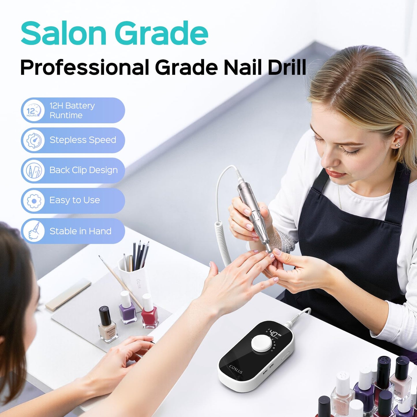 COSLUS E51 Professional Nail Drill Portable Long-Lasting Electric Nail File Beauty and Personal Care COSLUS