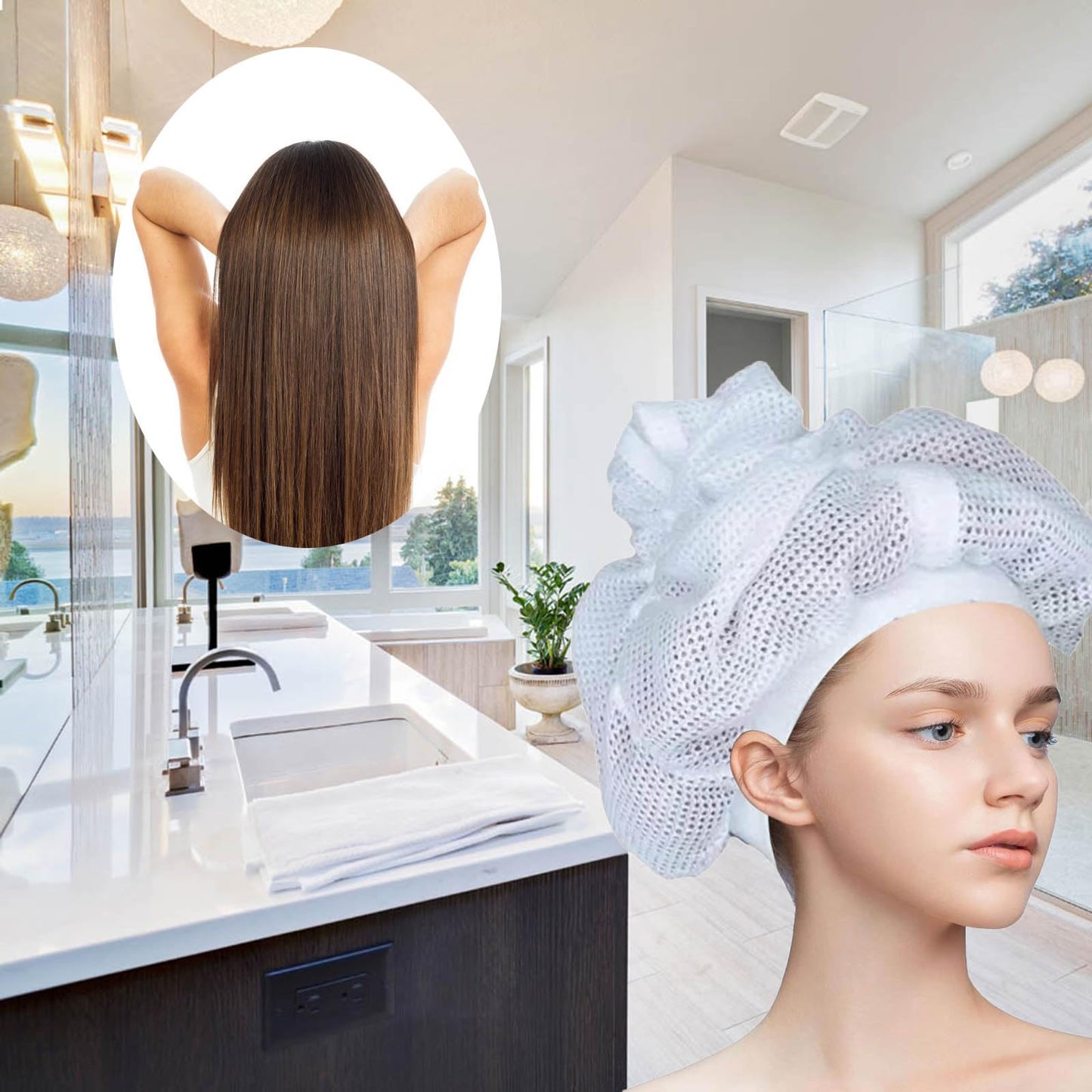 TICURA Net Plopping Cap For Drying Curly Hair, Hair Net For Drying ?A Mesh Cap With Adjustable Traction Rope For Drying Curly Hair.?2PC), White Beauty and Personal Care TICURA