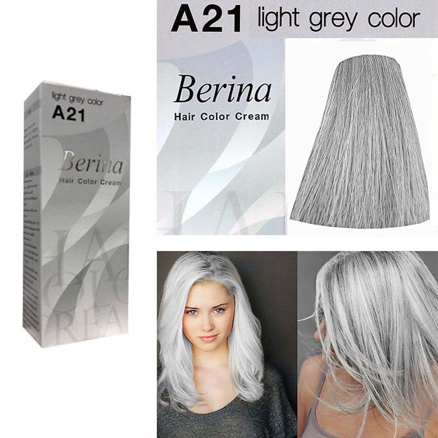 Hair Colour Permanent Hair Cream Dye Light Grey by Berina Beauty & Personal Care Berina