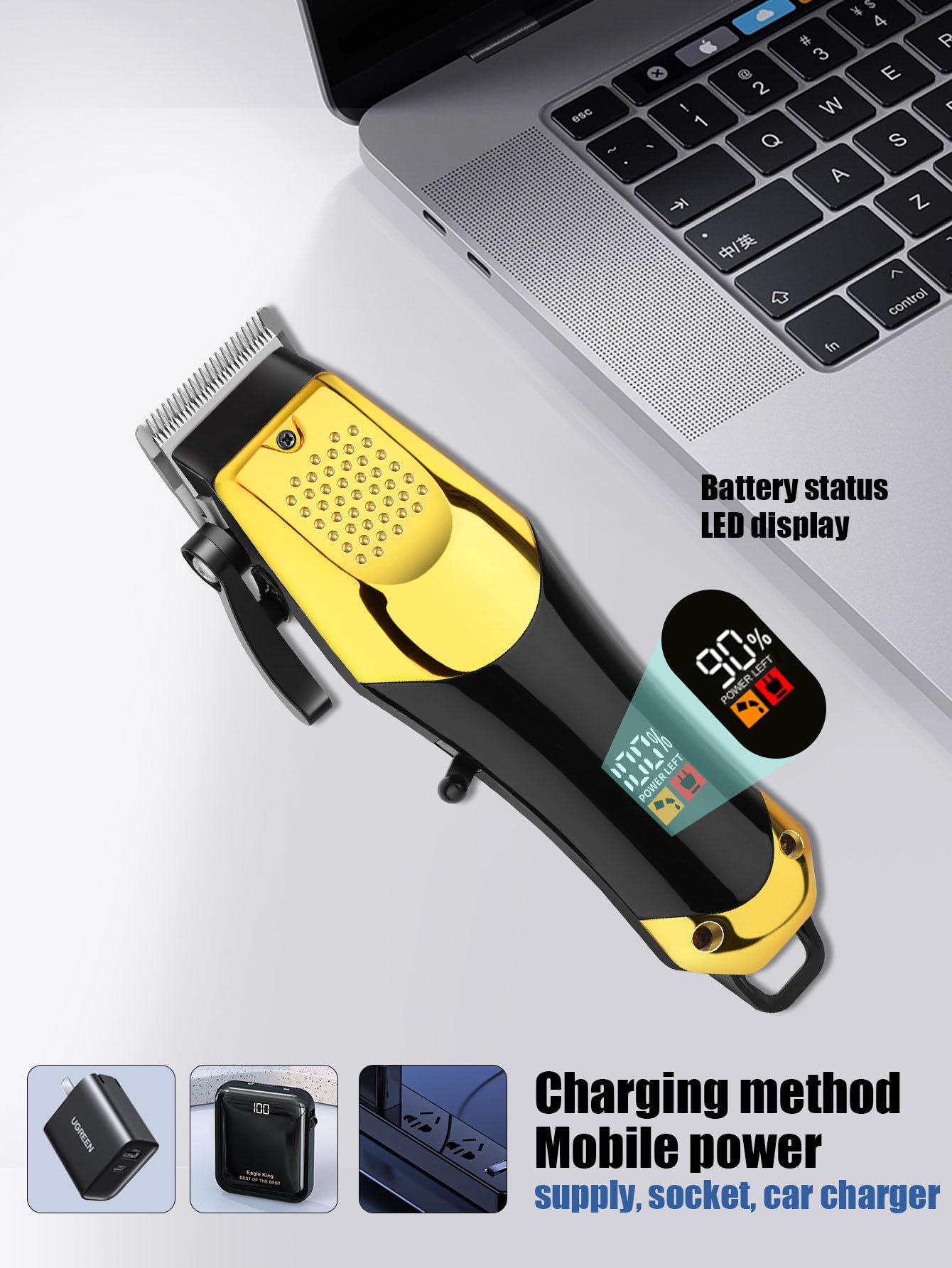 GLESVOWIO Professional Hair Clippers for Men - 9000RPM Brush Motor & Stainless Steel Blades Barber-Grade Cordless & Trimmer Set for Fade Designs Beauty and Personal Care GLESVOWIO