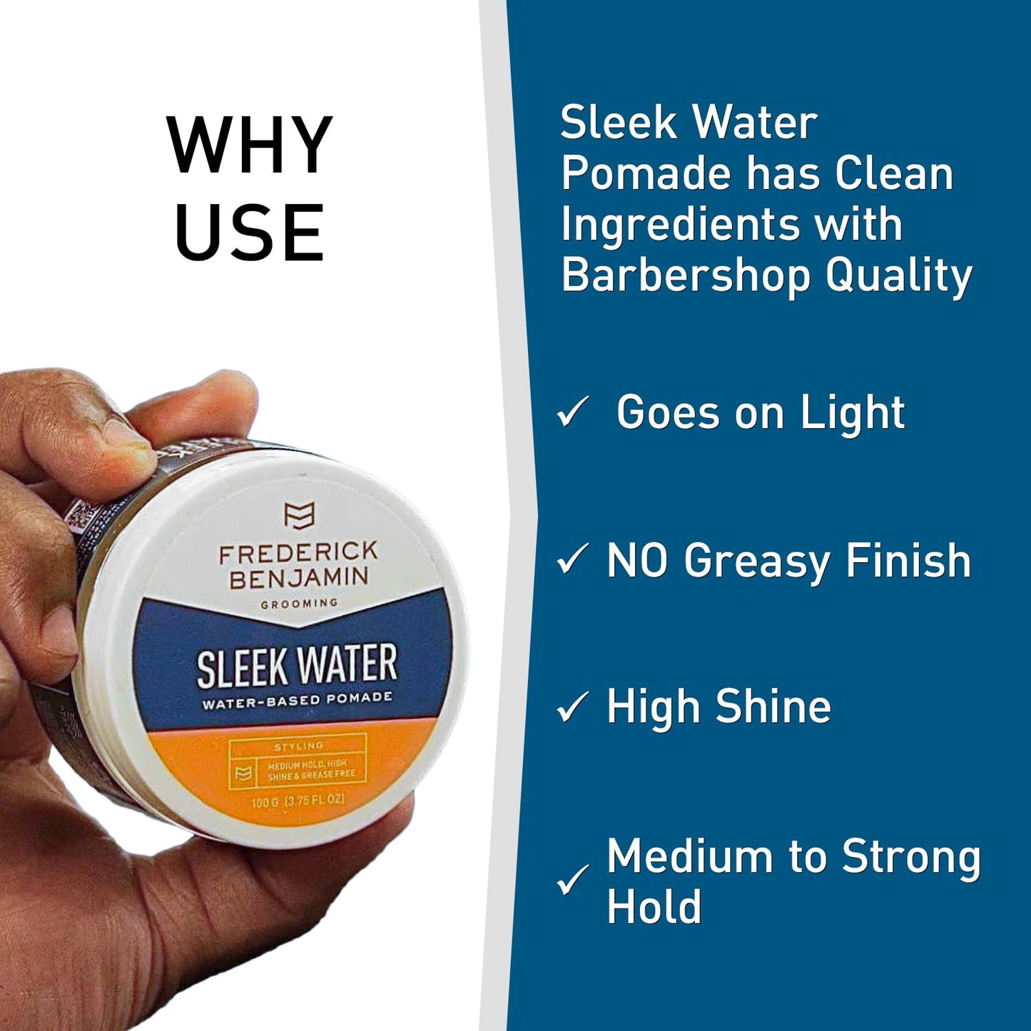Frederick Benjamin Sleek Water Pomade for Men, Light & Easy to Apply Water Based Hair Pomade, Medium to Strong Hold, High Shine, Grease Free, Infused Beauty & Personal Care Frederick Benjamin