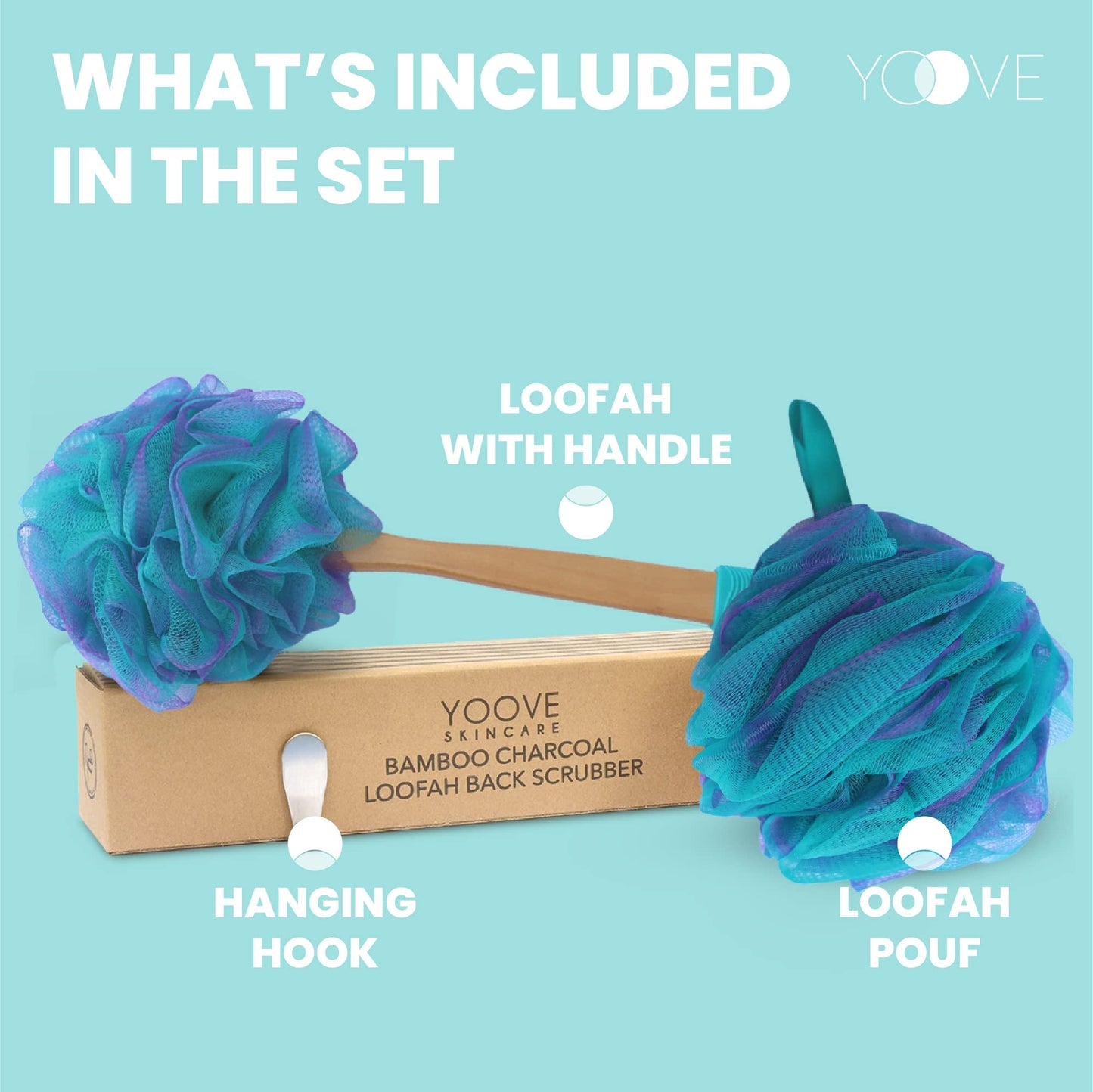 Yoove Bath Pouf with Handle - Body Scrubber Green Loofah for Women - Charcoal Infused Shower Loofah Sponge with Handle - Back Scrubber - Back Shower Beauty & Personal Care Yoove
