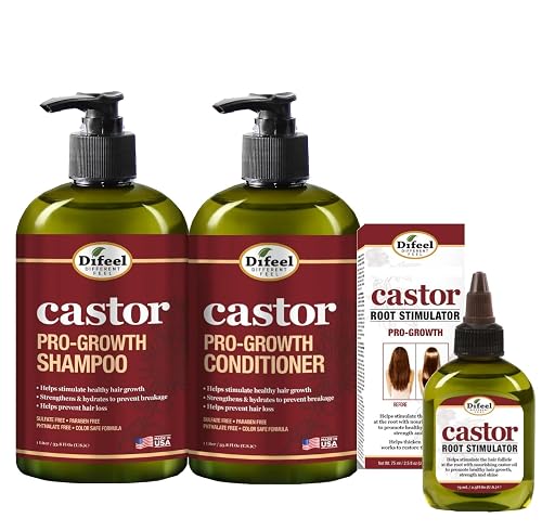 Difeel 3-PC Castor Pro-Growth Hair Growth: Cleansing & Treatment Set - Includes 12 oz Shampoo, 12oz Conditioner, & 2.5oz Root Stimulator Beauty & Personal Care Difeel