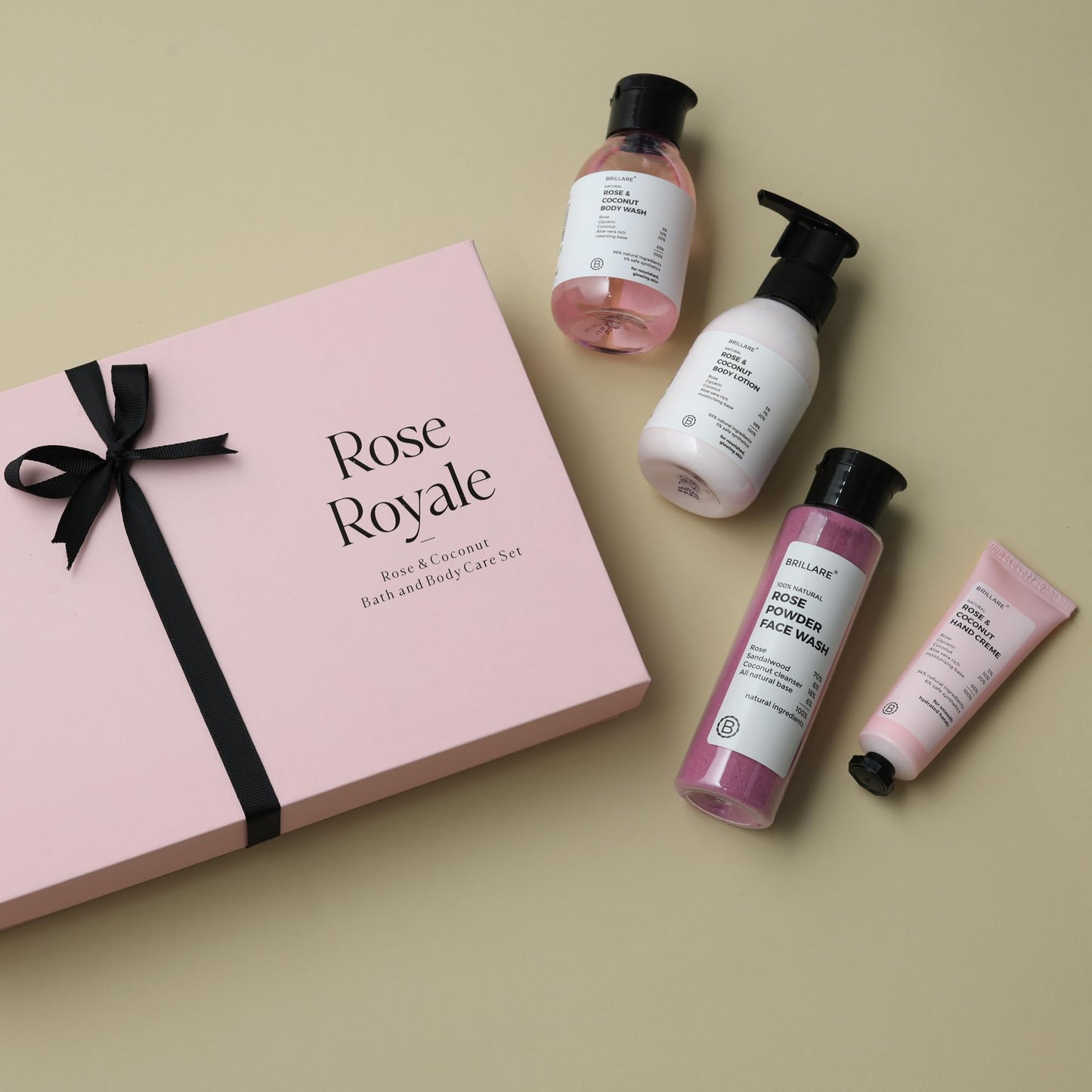 BRILLARE Rose Royale Gift Box - Rose Body Wash, Body Scrub, Face Wash & Face Scrub Beauty and Personal Care BRILLARE