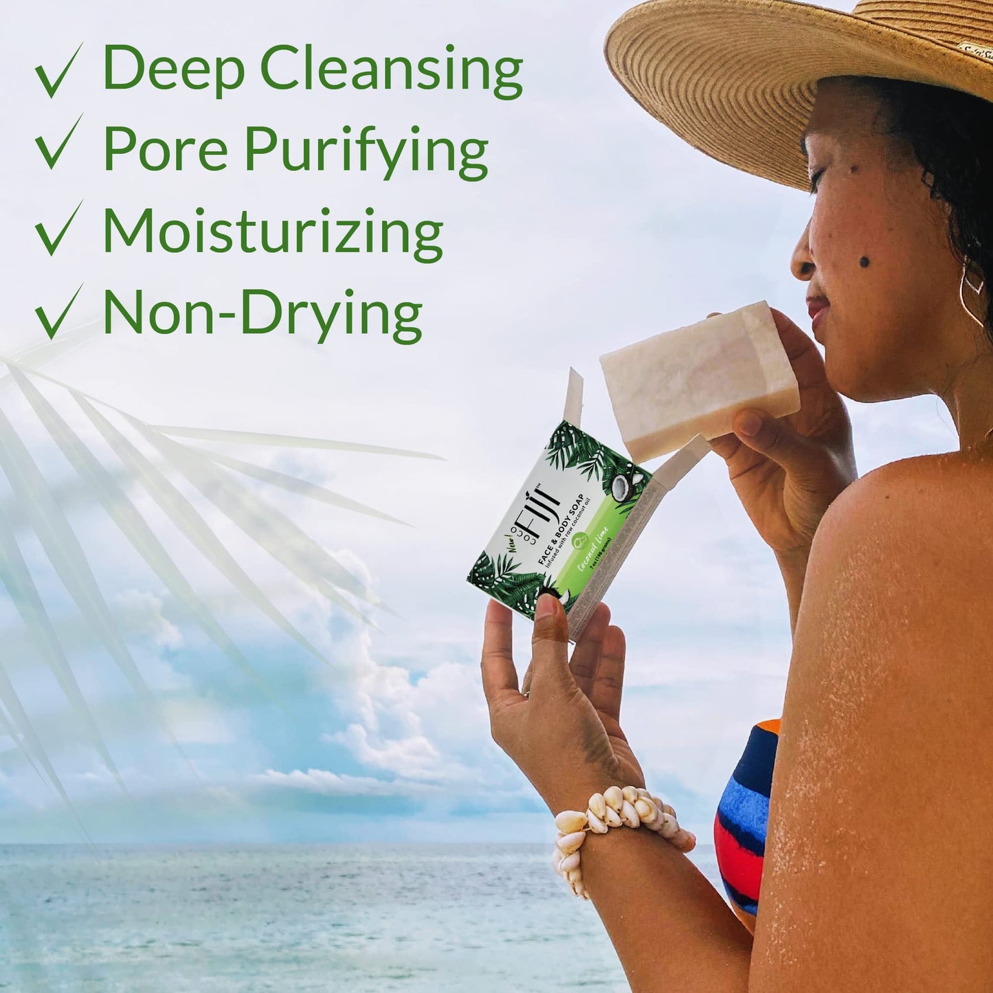 Coco Fiji Soap Bar for Face and Body Infused With Organic Coconut Oil, Coconut Lime, Essential Oil, Natural Soap for Moisturizing & Pore Purifying Beauty & Personal Care Organic Fiji