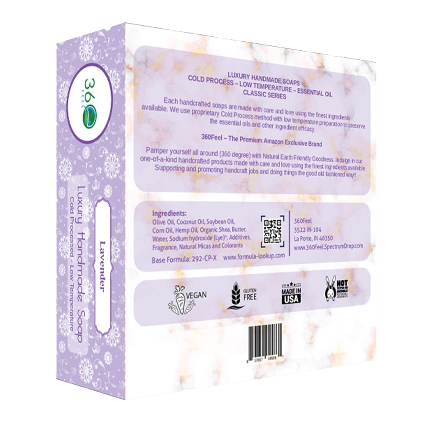360Feel Lavender Soap - Made in The USA - Castile Handmade, All Natural, Cold Processed Infused with Refreshing Lavender Essential Oil for Relaxation Beauty & Personal Care 360Feel