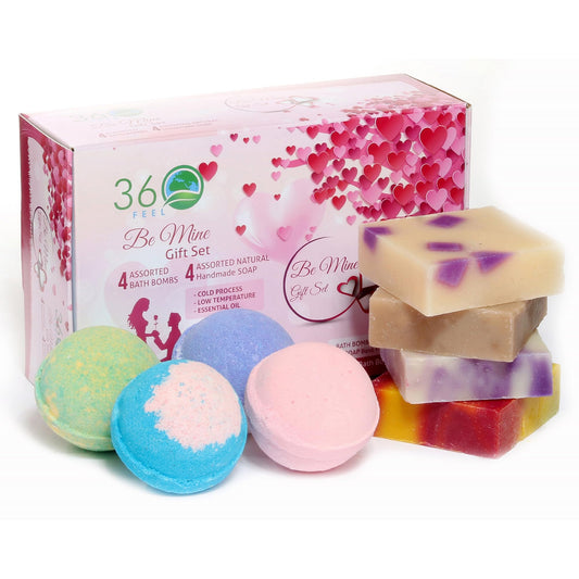 360Feel Be Mine 4 Bath Bombs Plus 4 Handmade Soap Gift Essential Oil Organic Bath Bomb gifts for Men Women Beauty & Personal Care 360Feel