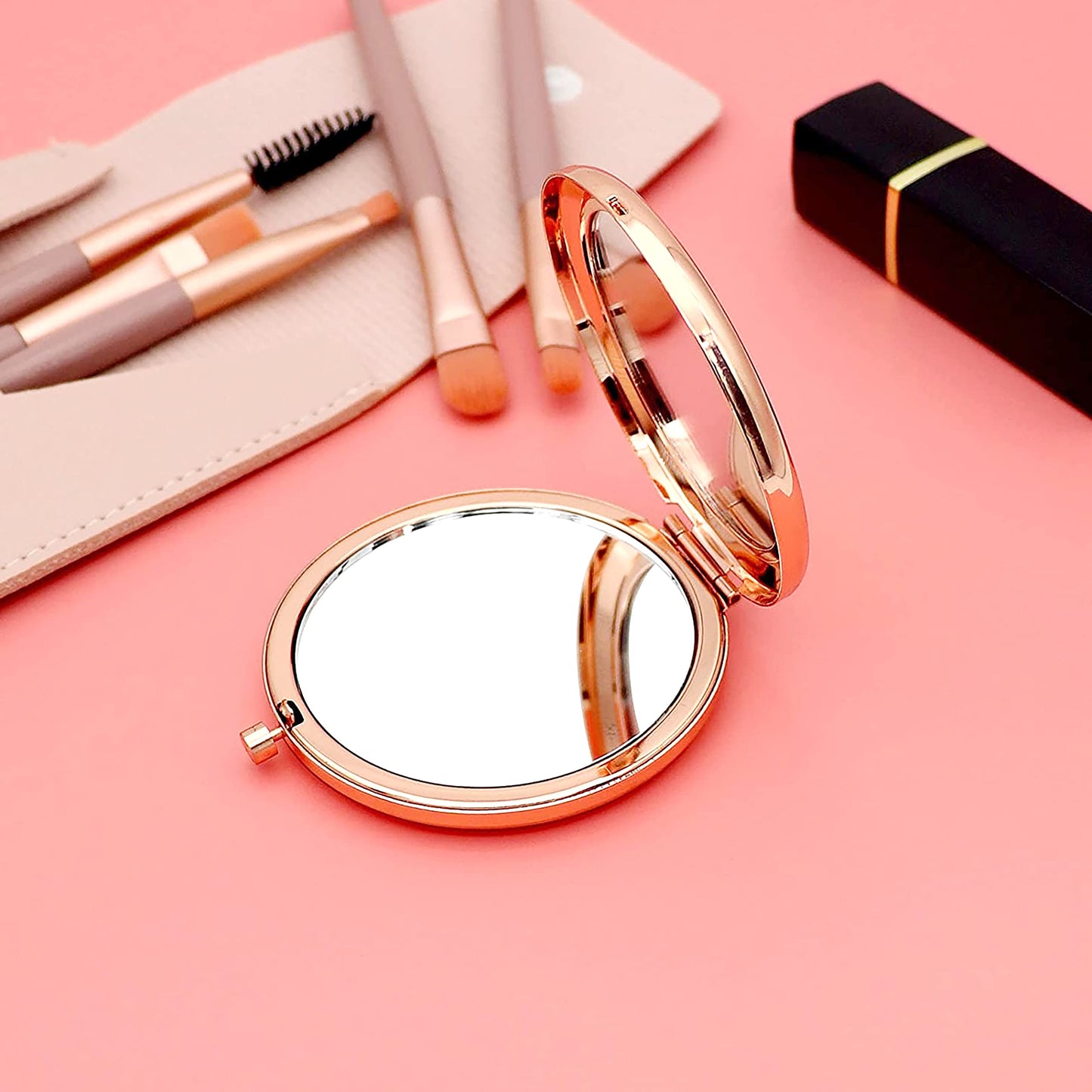 YSUNM Ming Heng Inspirational Personalized Rose Gold Travel Pocket Compact Pocket Makeup Mirror Gift for Best Friend Sister Her Daughter Girlfriend Beauty & Personal Care YSUNM