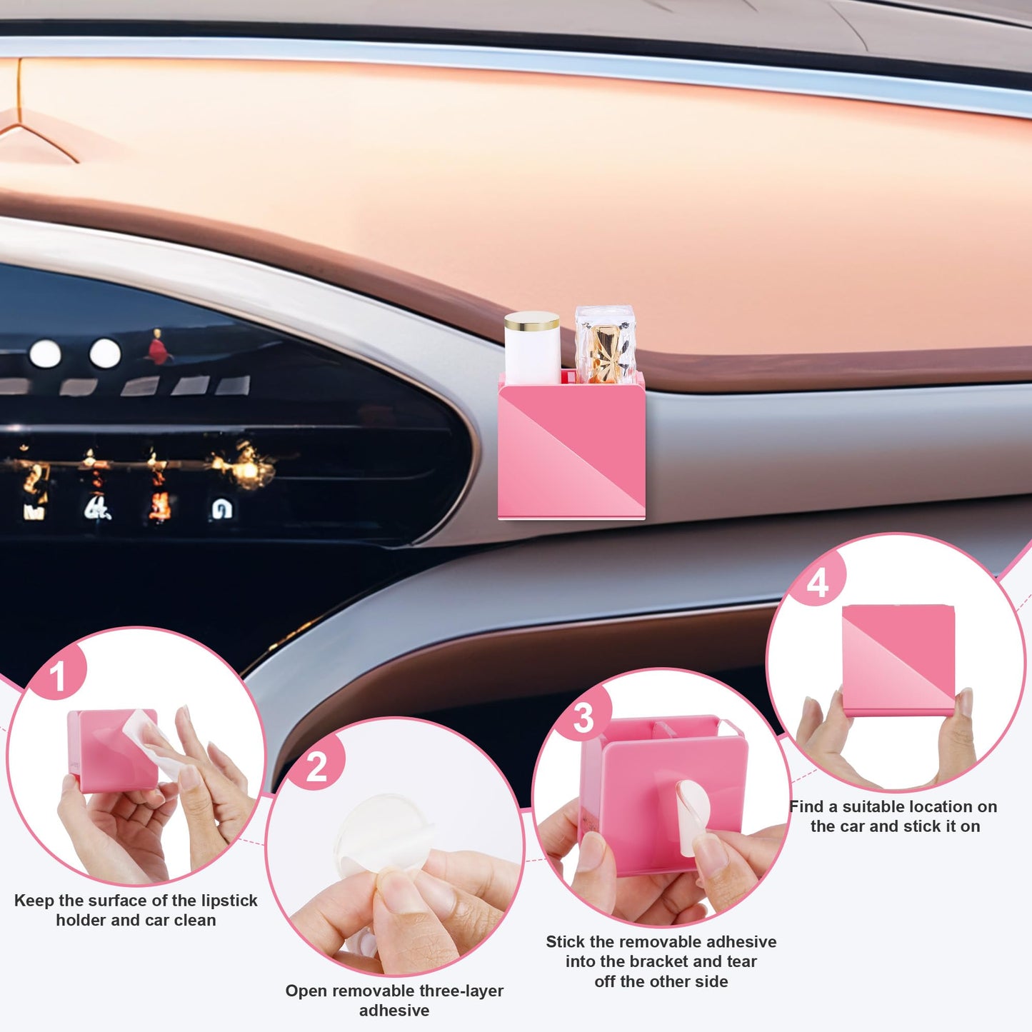 Likesing Car Chapstick Holder, Acrylic Pink Car Chap Upright Lip Balm Holder, Work Computer Side Lipstick Organizer Case Accessories Mount for Women Beauty and Personal Care Likesing