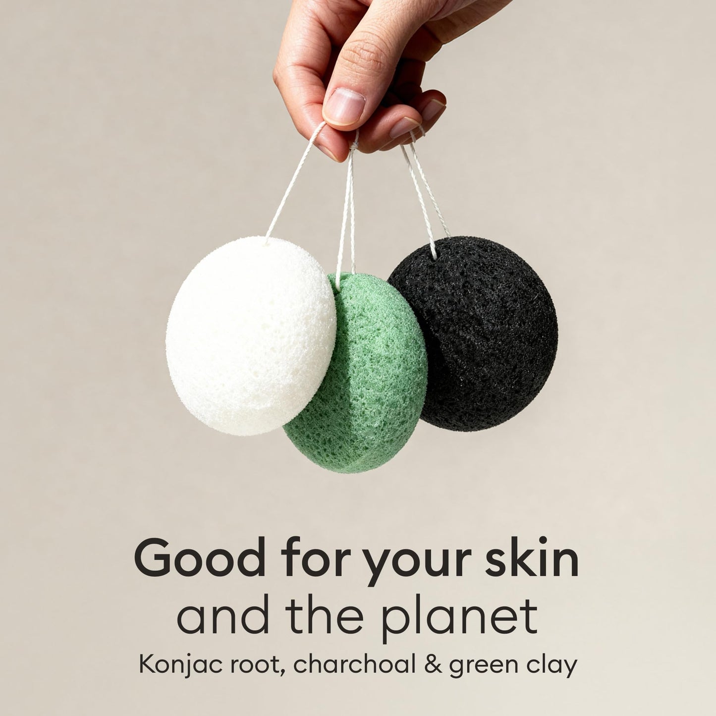 Vove Organic Konjac Facial Sponges 3-Pack - Natural Face Exfoliating Sponges with Bamboo Charcoal & Green Clay, Gentle Cleansing for All Skin Types Beauty & Personal Care Vove