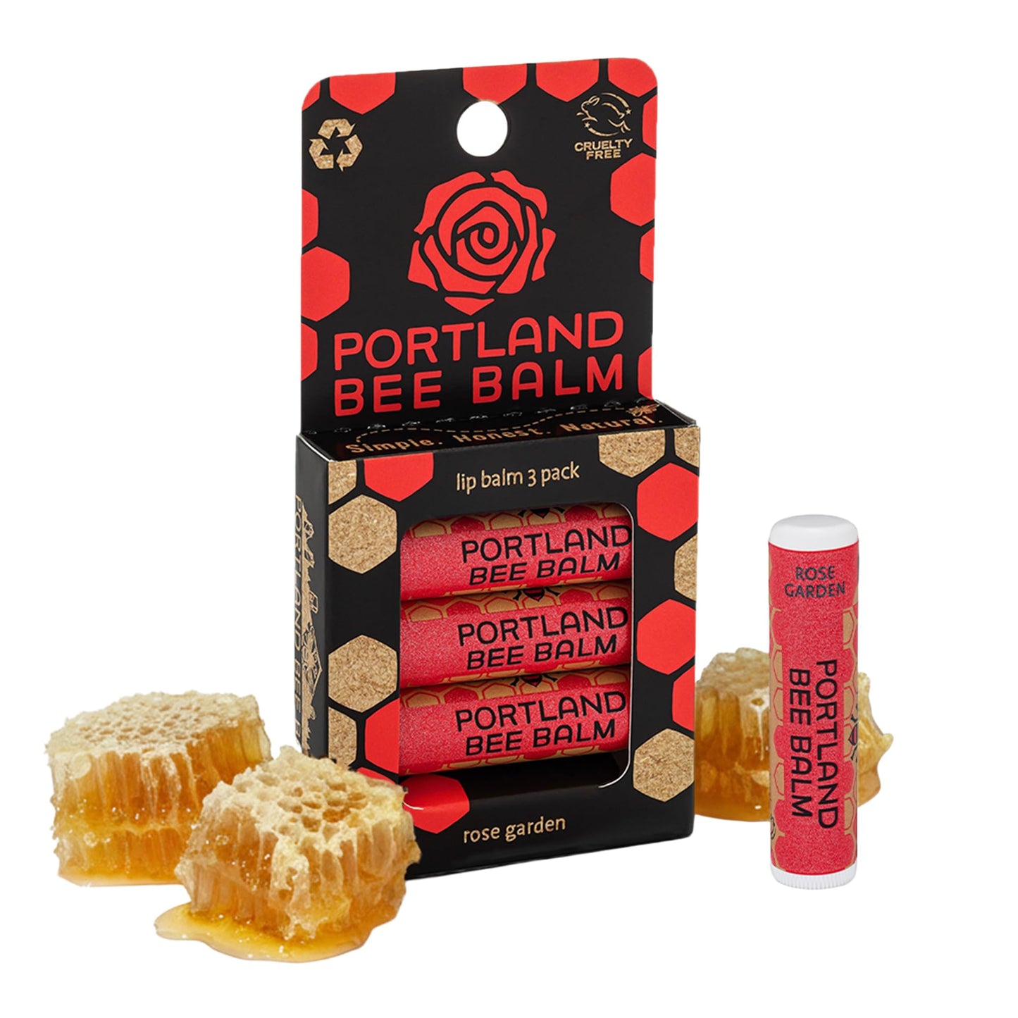 Portland Bee Balm All Natural Handmade Beeswax Lip Balm with Organic Coconut and Olive Oil (Rose Garden) - 3 Count - Natural Lip Balm, Cruelty Free Beauty and Personal Care Portland Bee Balm