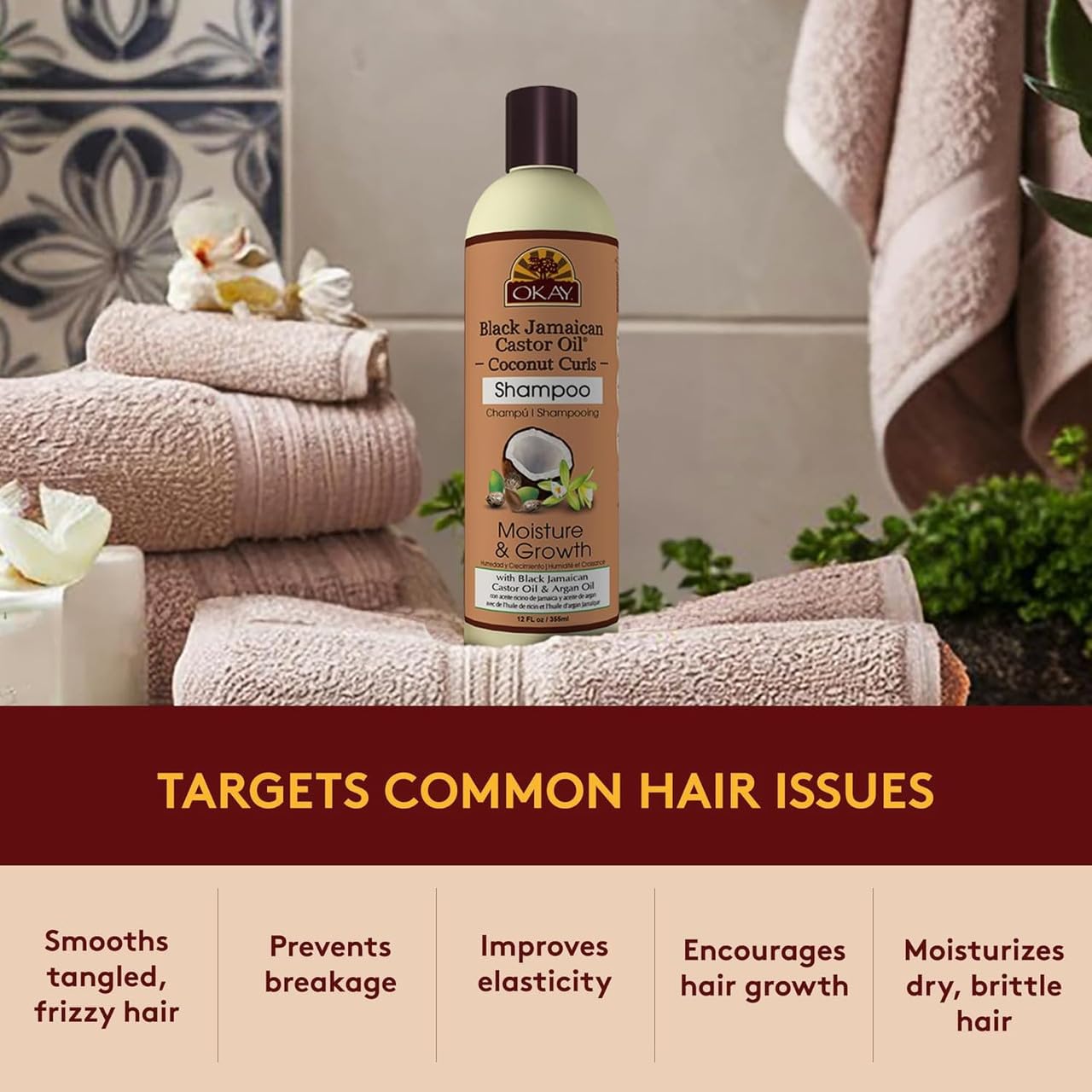 OKAY Black Jamaican Castor Oil Shampoo - Natural, Moisturizing Jamaican Castor Shampoo, Strengthen & Restore Damaged Hair for Women and Men - Coconut Beauty & Personal Care OKAY