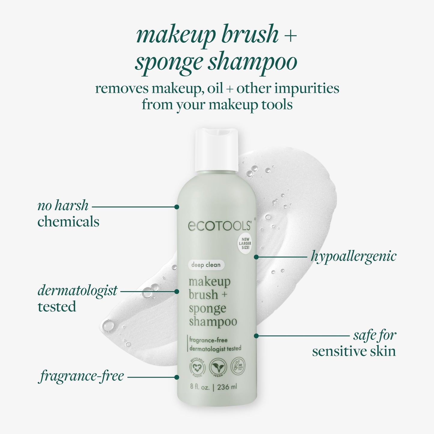 EcoTools Cleanser Shampoo for Makeup Brush/Sponge/Puffs, Remove Makeup & Impurities, Fragrance-Free, No Harsh Chemicals, Vegan & Cruelty-Free, 6 Beauty & Personal Care EcoTools