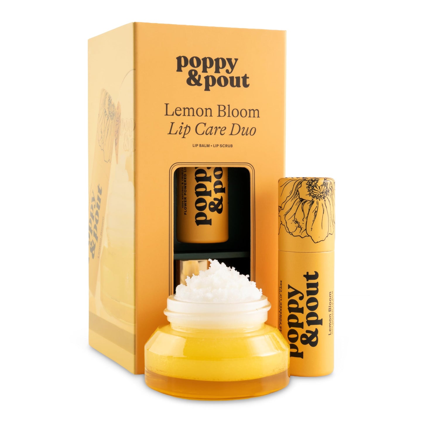 Poppy & Pout Lip Care Set - Lip Balm & Scrub - Sustainable Cardboard Tubes & Glass Jars, All Natural, Beeswax, Coconut Oil, Cruelty Free, Exfoliating Beauty and Personal Care Poppy & Pout