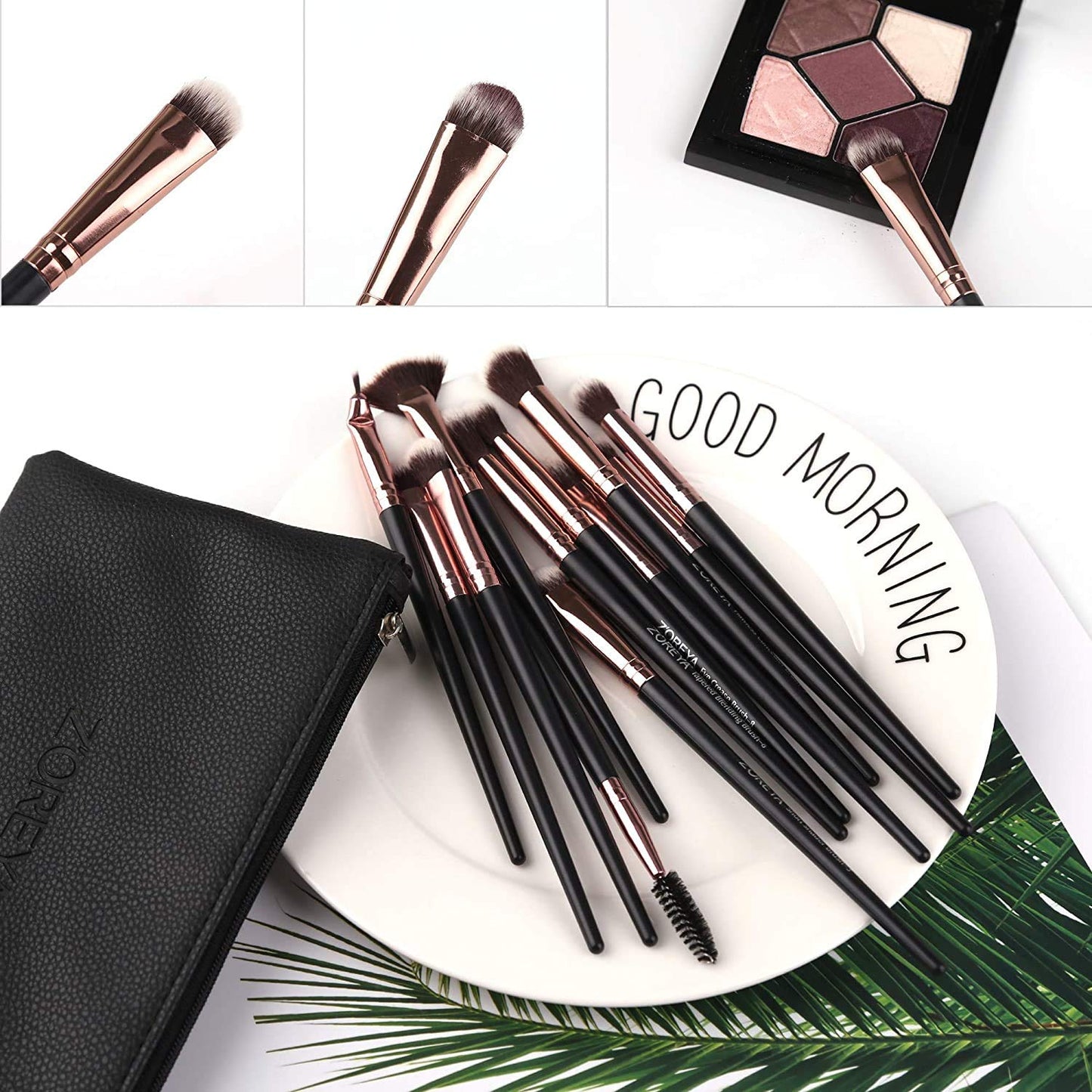 Z'OREYA Eye Makeup Brushes, 12 Pcs Professional Eye Brush Set Eyeshadow, Eyebrow, Blending, Fan, Eyelash Brushes Set With Carrying Bag (Black) Beauty & Personal Care Z'OREYA