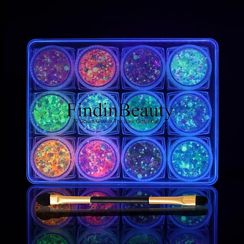 FindinBeauty 12 Colors Glow in the Dark Glitter Gel, UV Blacklight Reactive Face & Body Glitter, No Glue Needed, Cosmetic Grade for Eyes, Hair Beauty & Personal Care FindinBeauty