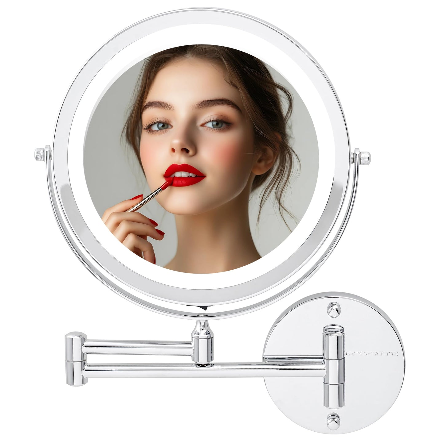 OVENTE Wall Mounted Lighted Makeup Mirror, 9" Double Sided 1X/10X Magnifying Vanity Mirror for Bathroom with LED Lights, Cordless, 360° Rotation Beauty & Personal Care OVENTE