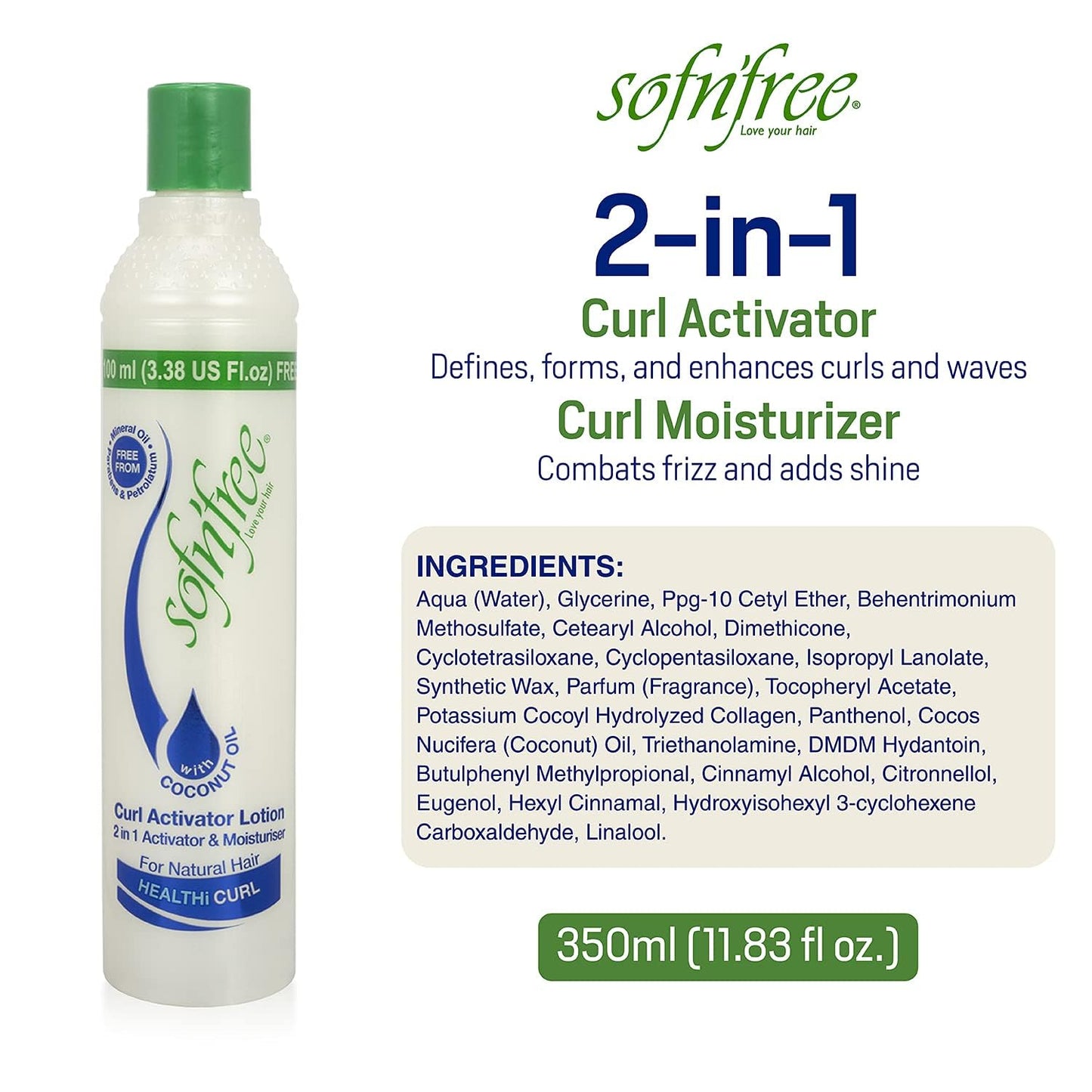Sofn’Free Moisturizer & Curl Activator Lotion - Curl Defining Formula for Multicultural Curls, Soft Waves, Shine, Frizz Control for Natural Textures Beauty & Personal Care SOF N' FREE