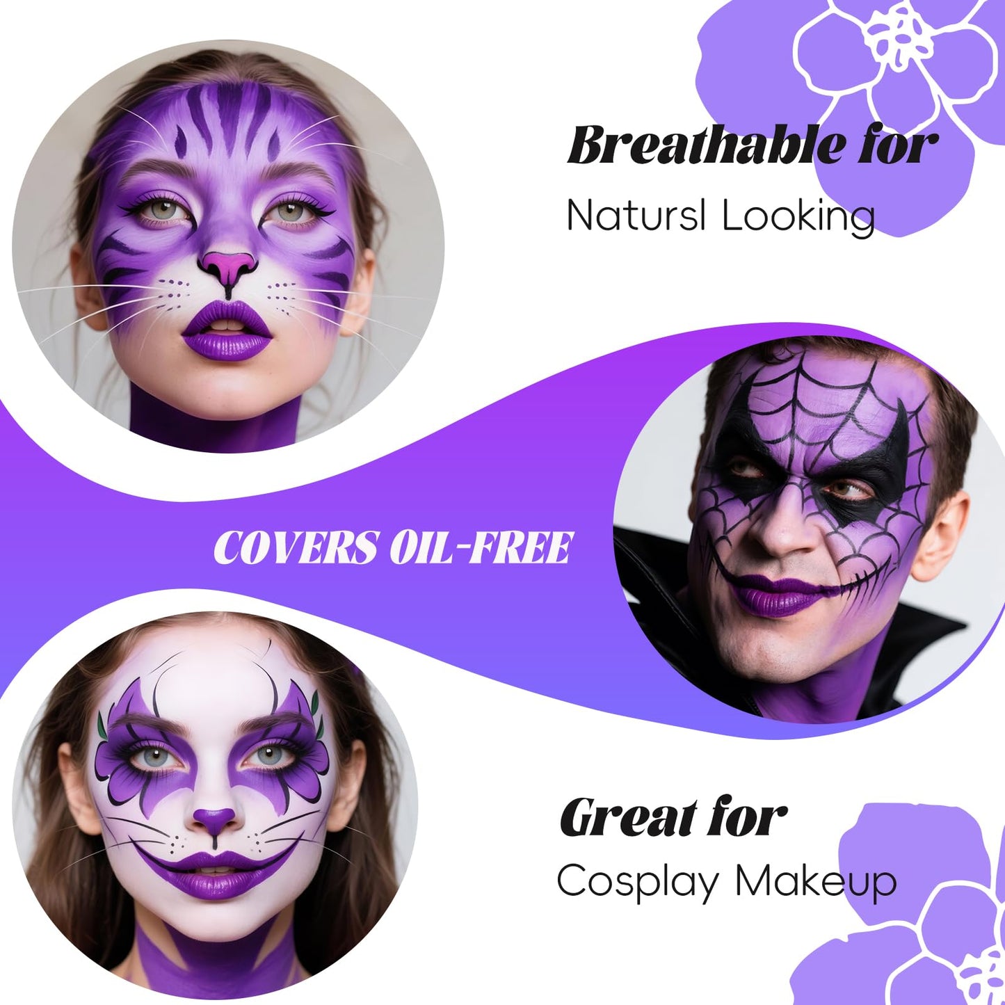 Purple Face Body Paint,Water Based Face Painting Special Effects,Full Coverage Cream Body Paint for Adults Halloween Costume Cosplay SFX Zombie Beauty & Personal Care TUHPIBK