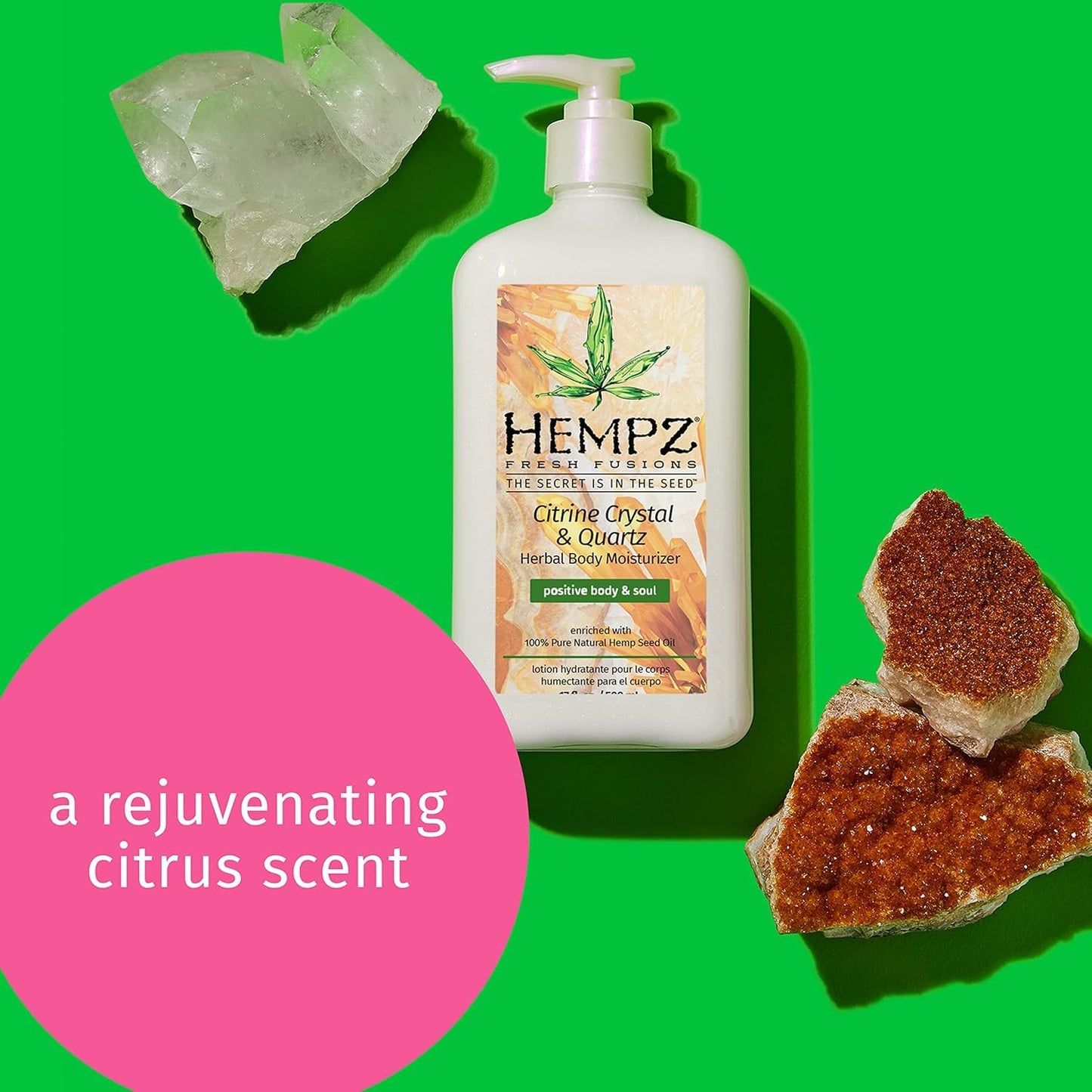 HEMPZ Body Lotion - Citrine Crystal & Quartz Daily Moisturizing Cream, Shea Butter Hand and Body Moisturizer - Hemp Extract Lotion - Skin Care Beauty & Personal Care Hempz